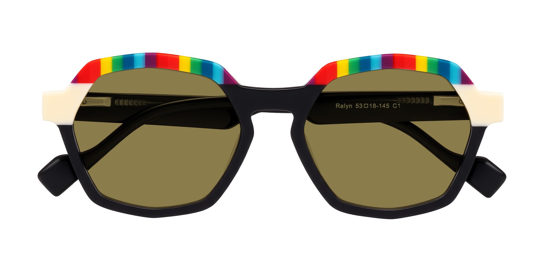 Folded Front of Ralyn in Rainbow Noir with Brown Polarized Lenses