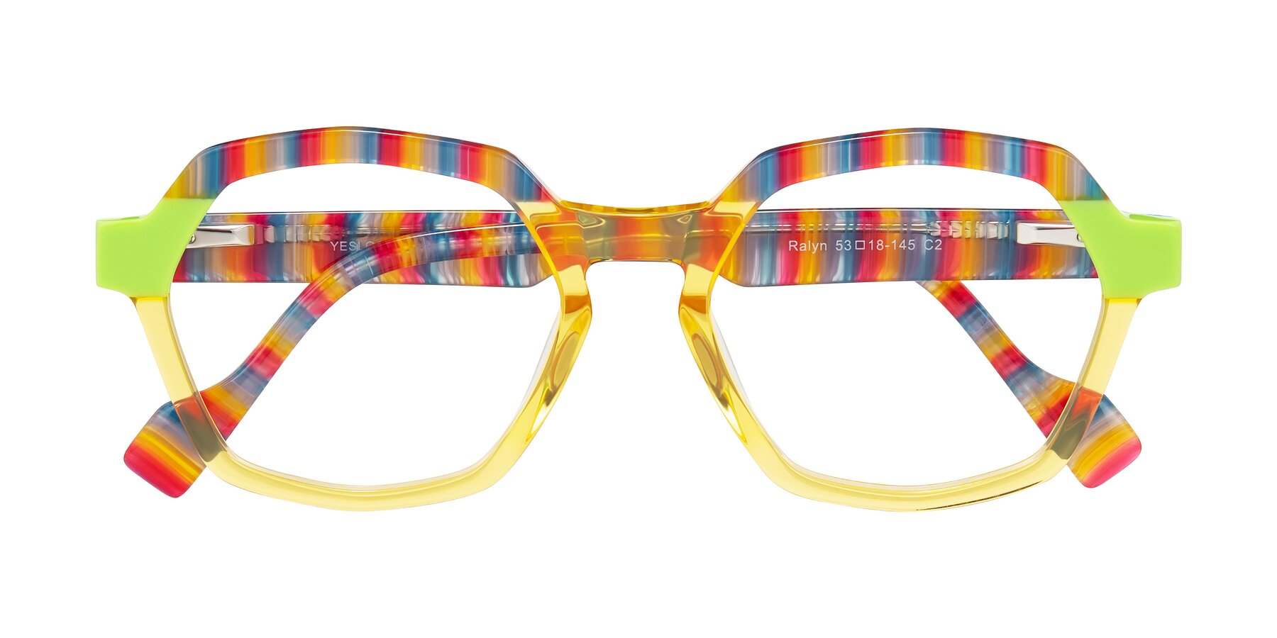 Folded Front of Ralyn in Citrine Pop with Clear Eyeglass Lenses
