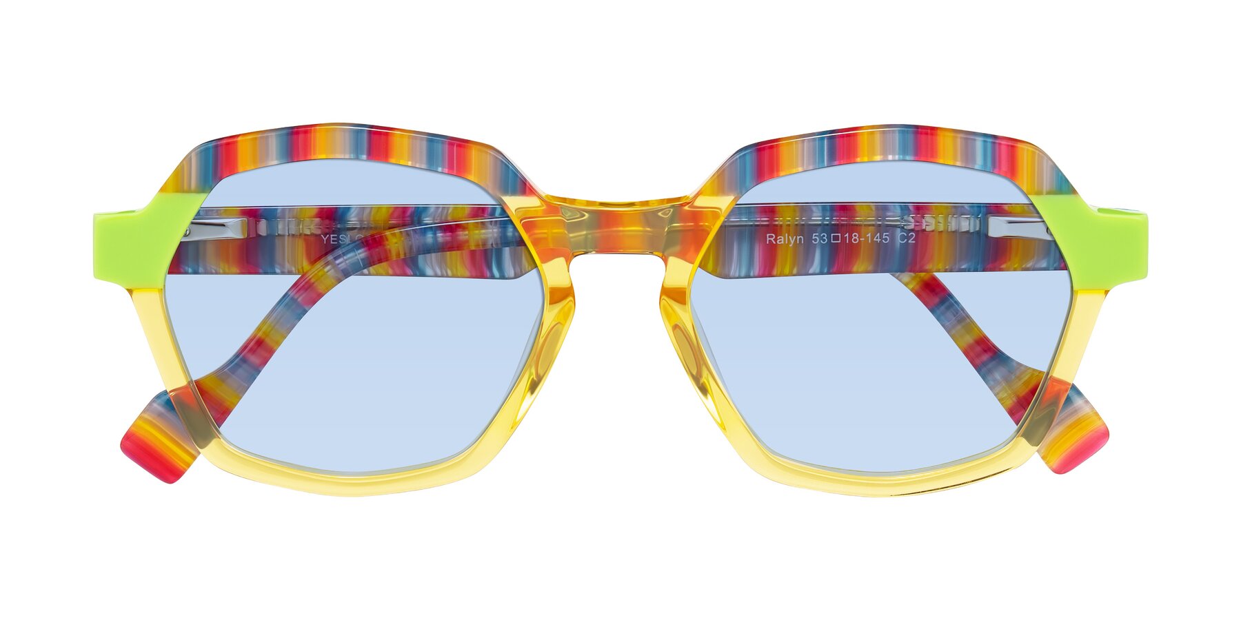 Folded Front of Ralyn in Citrine Pop with Light Blue Tinted Lenses