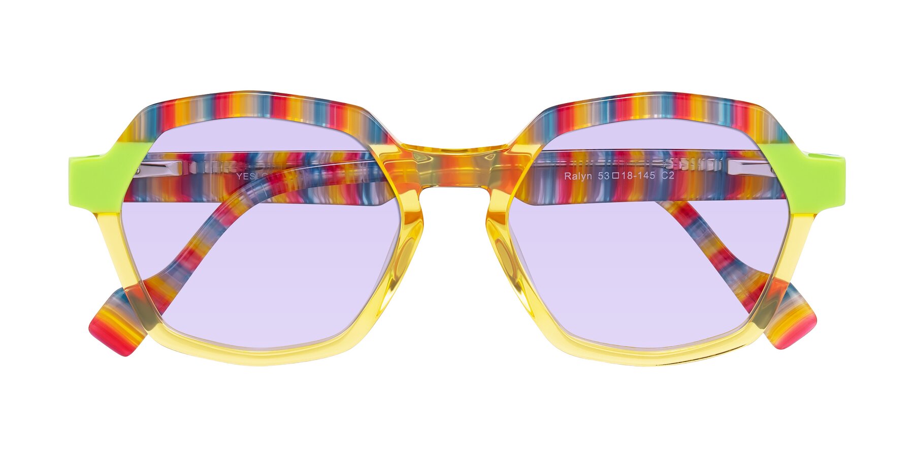 Folded Front of Ralyn in Citrine Pop with Light Purple Tinted Lenses