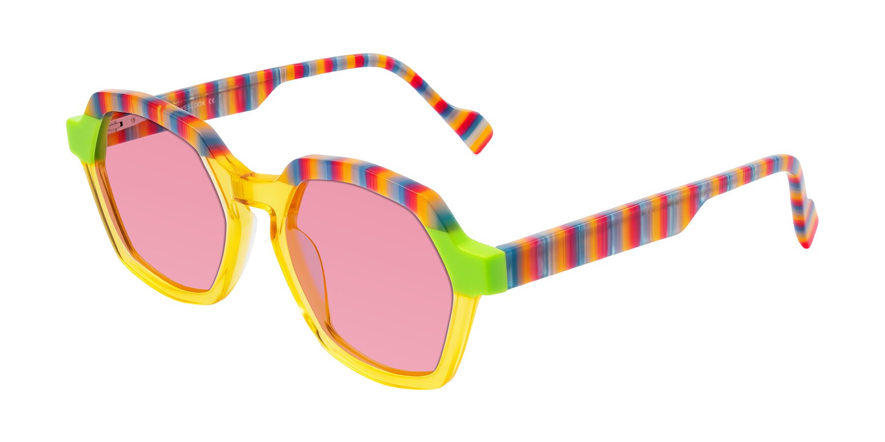 Angle of Ralyn in Citrine Pop with Pink Tinted Lenses