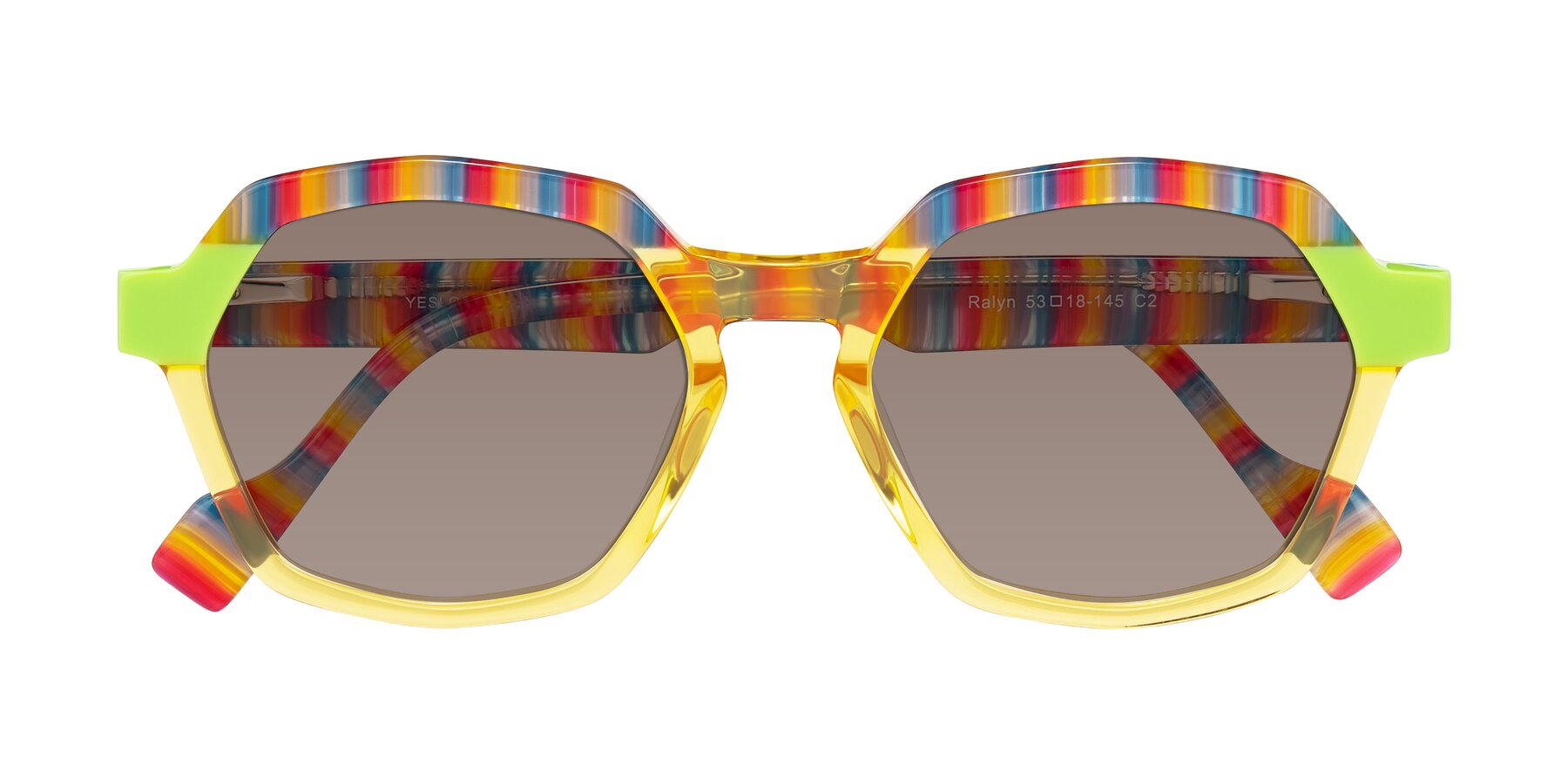 Folded Front of Ralyn in Citrine Pop with Medium Brown Tinted Lenses