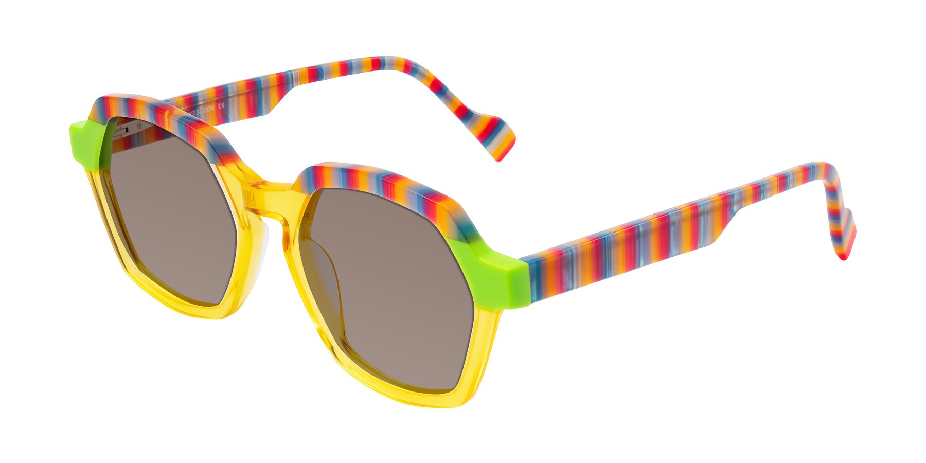 Angle of Ralyn in Citrine Pop with Medium Brown Tinted Lenses