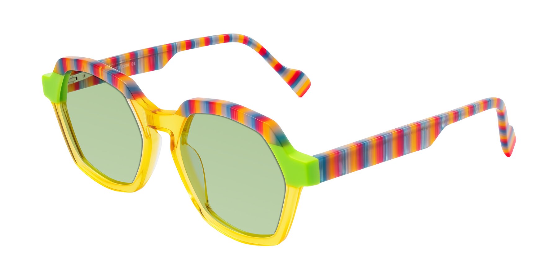 Angle of Ralyn in Citrine Pop with Medium Green Tinted Lenses