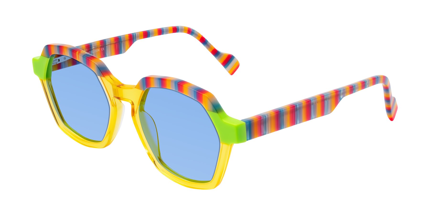 Angle of Ralyn in Citrine Pop with Medium Blue Tinted Lenses