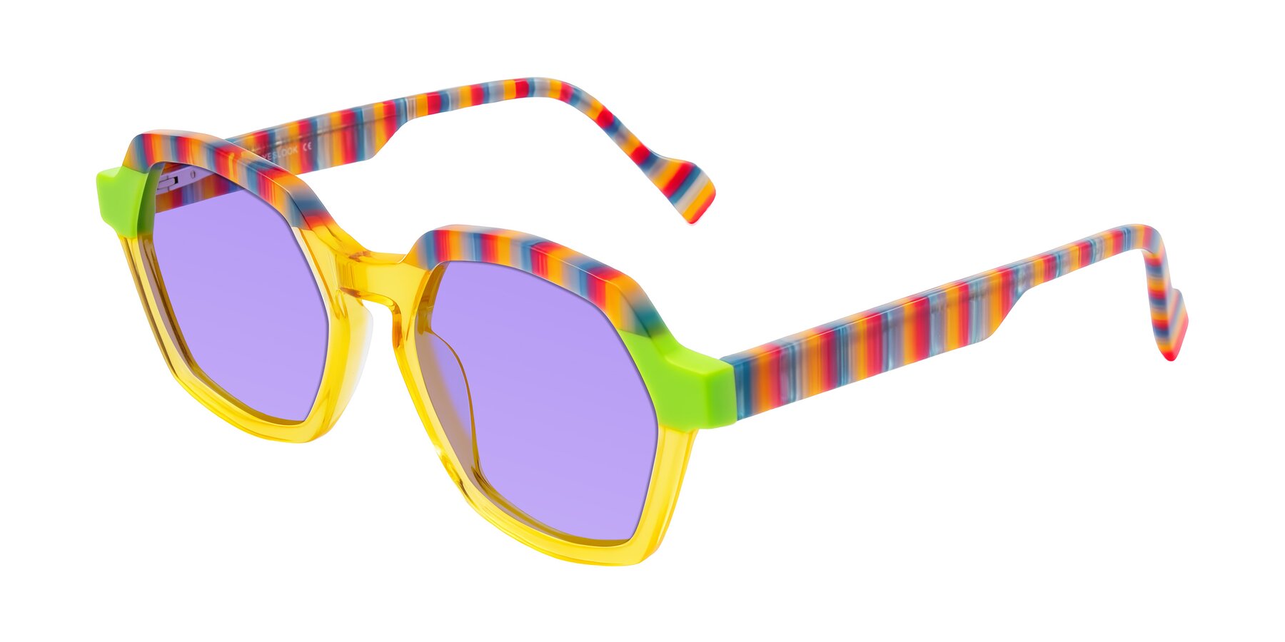 Angle of Ralyn in Citrine Pop with Medium Purple Tinted Lenses