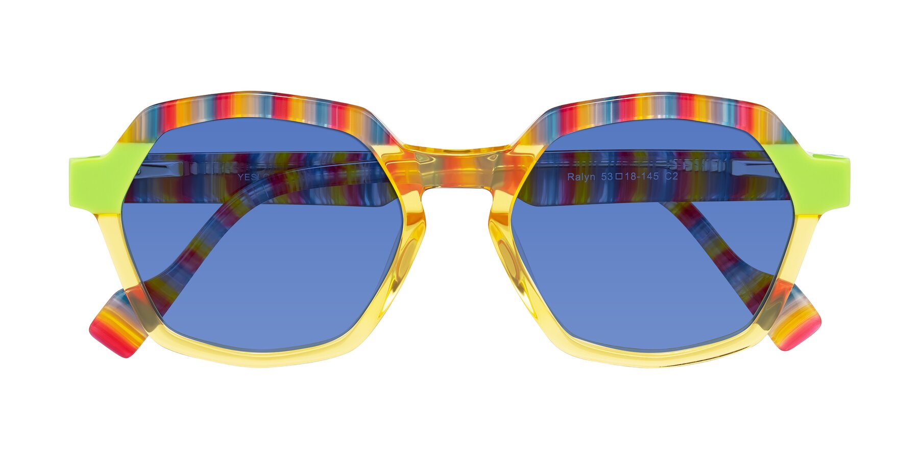 Folded Front of Ralyn in Citrine Pop with Blue Tinted Lenses