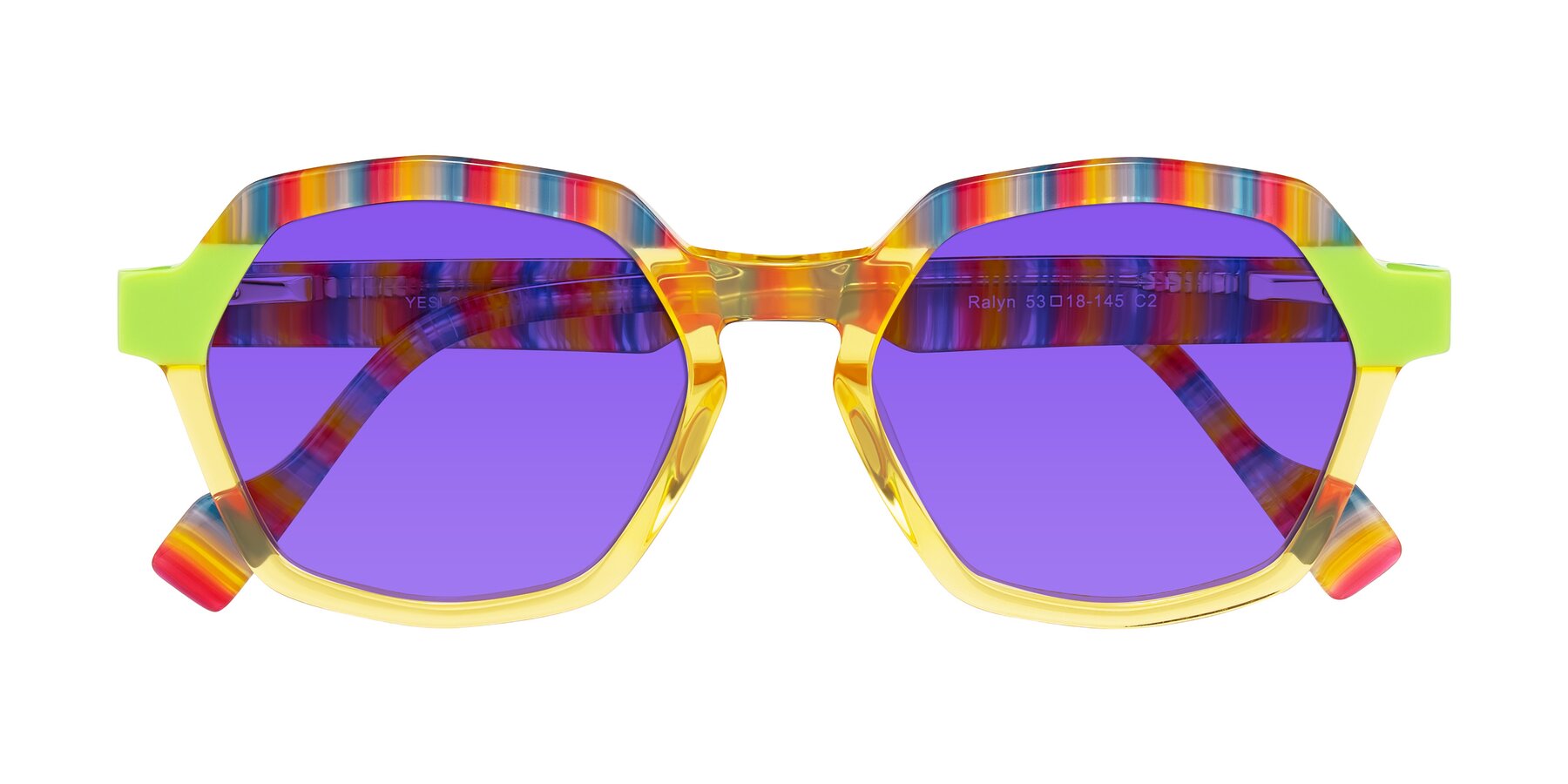 Folded Front of Ralyn in Citrine Pop with Purple Tinted Lenses