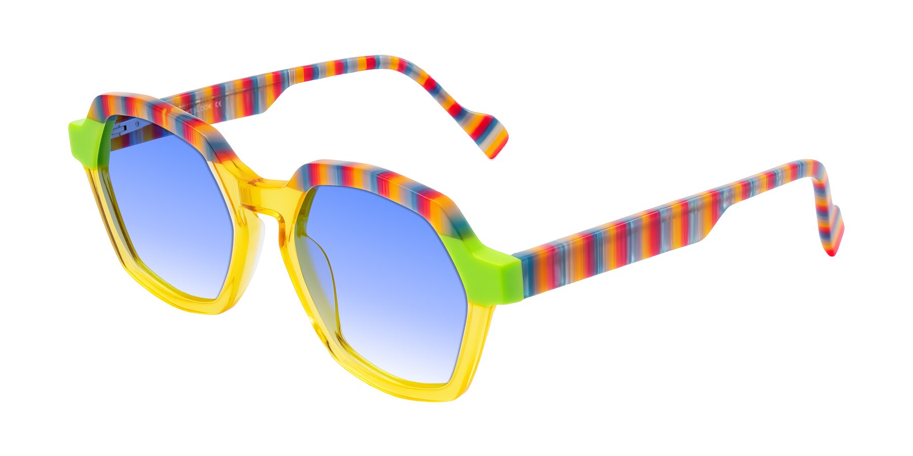 Angle of Ralyn in Citrine Pop with Blue Gradient Lenses