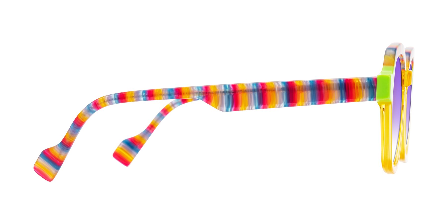 Side of Ralyn in Citrine Pop with Purple Gradient Lenses