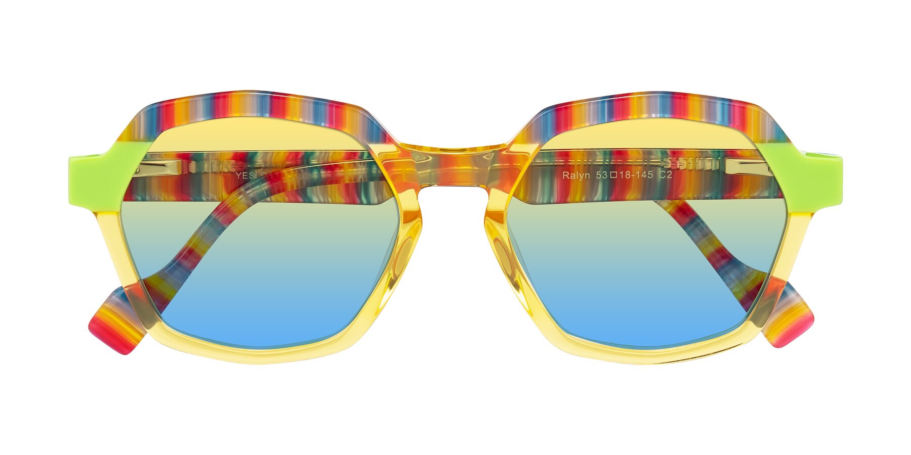 Folded Front of Ralyn in Citrine Pop with Yellow / Blue Gradient Lenses