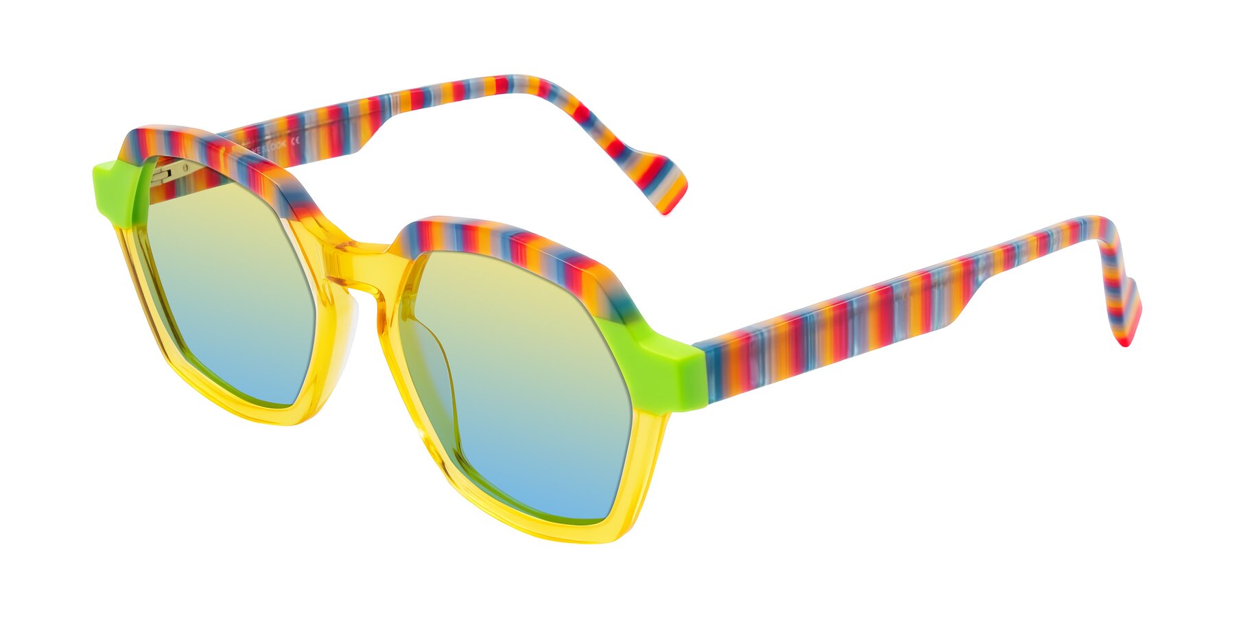 Angle of Ralyn in Citrine Pop with Yellow / Blue Gradient Lenses