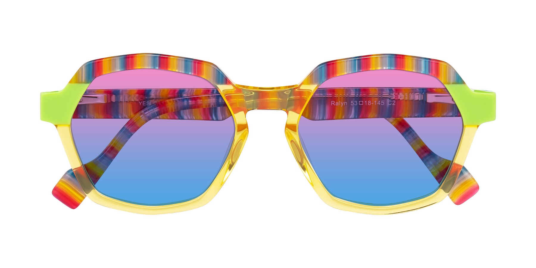 Folded Front of Ralyn in Citrine Pop with Pink / Blue Gradient Lenses
