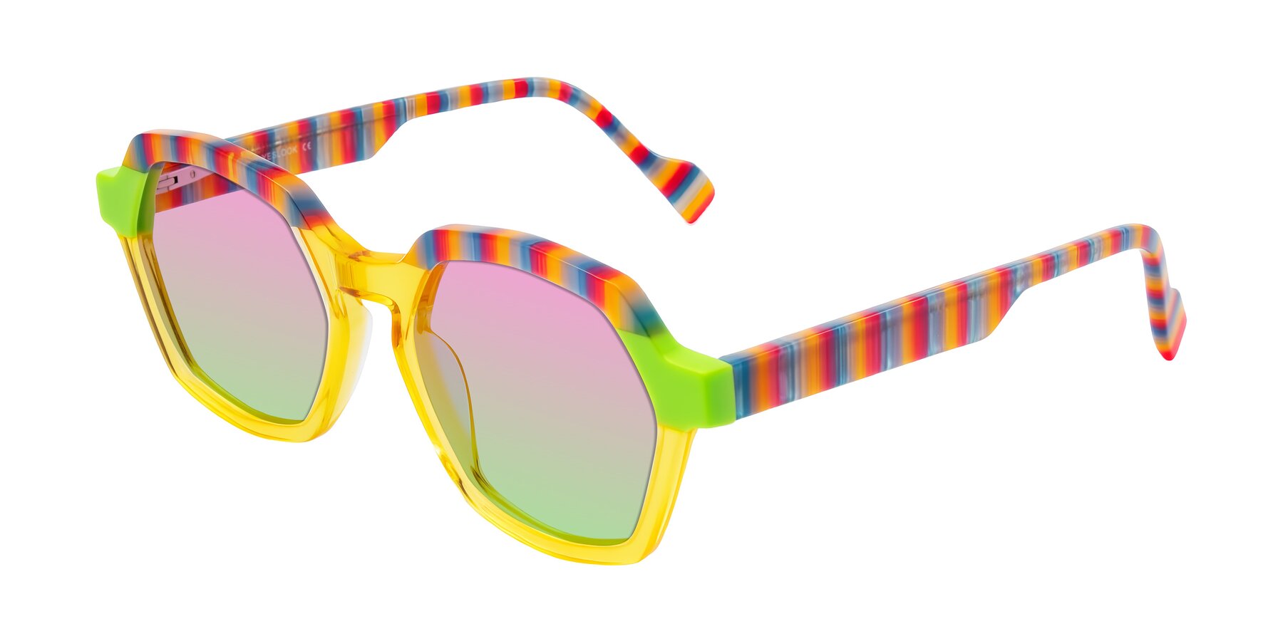 Angle of Ralyn in Citrine Pop with Pink / Green Gradient Lenses