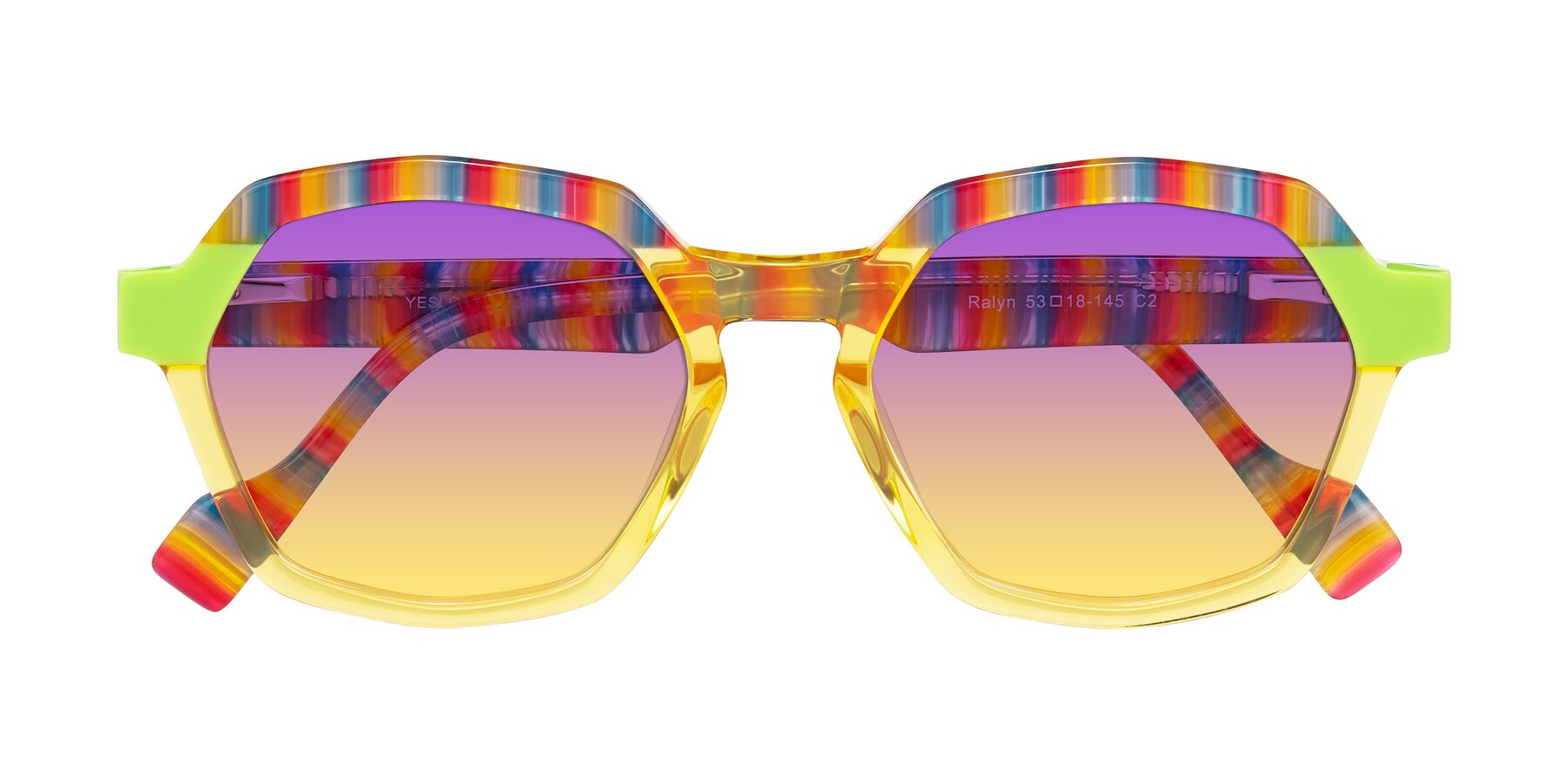 Folded Front of Ralyn in Citrine Pop with Purple / Yellow Gradient Lenses