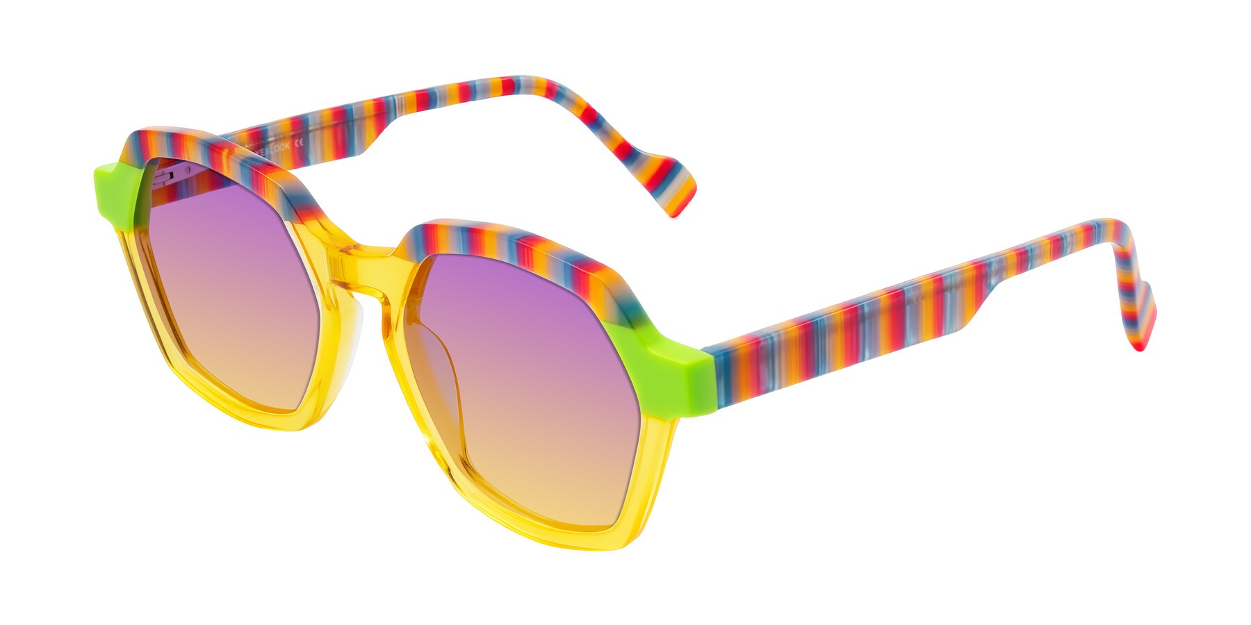 Angle of Ralyn in Citrine Pop with Purple / Yellow Gradient Lenses