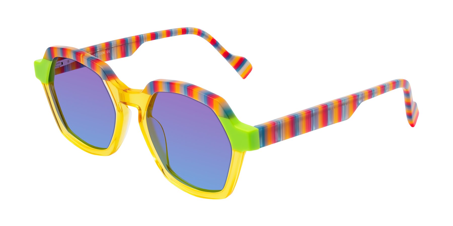 Angle of Ralyn in Citrine Pop with Purple / Blue Gradient Lenses