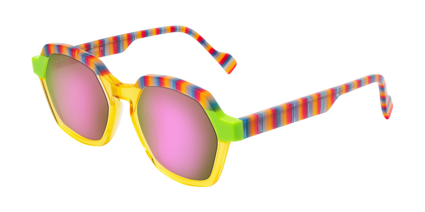 Angle of Ralyn in Citrine Pop with Pink Mirrored Lenses