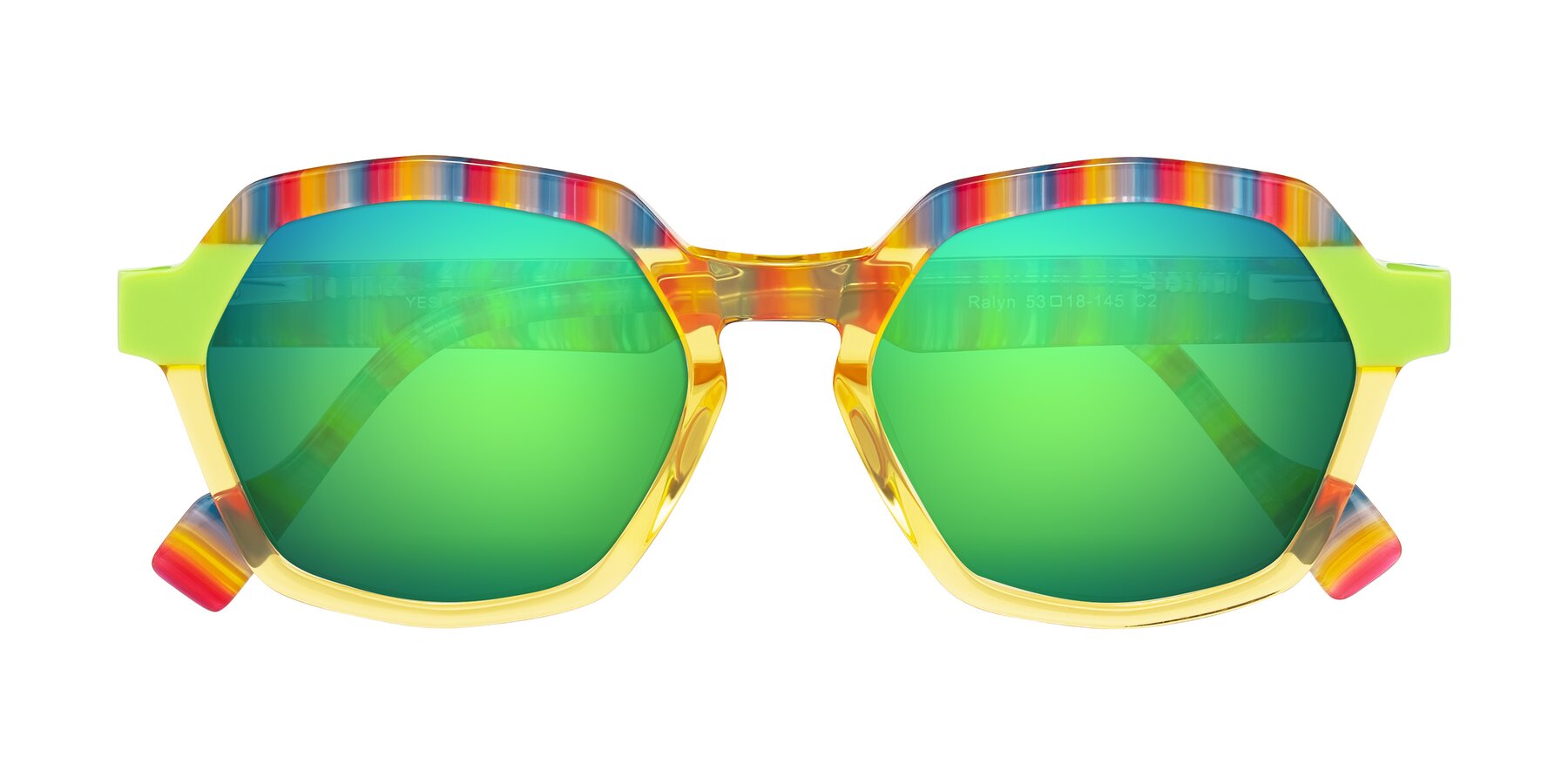Folded Front of Ralyn in Citrine Pop with Green Mirrored Lenses