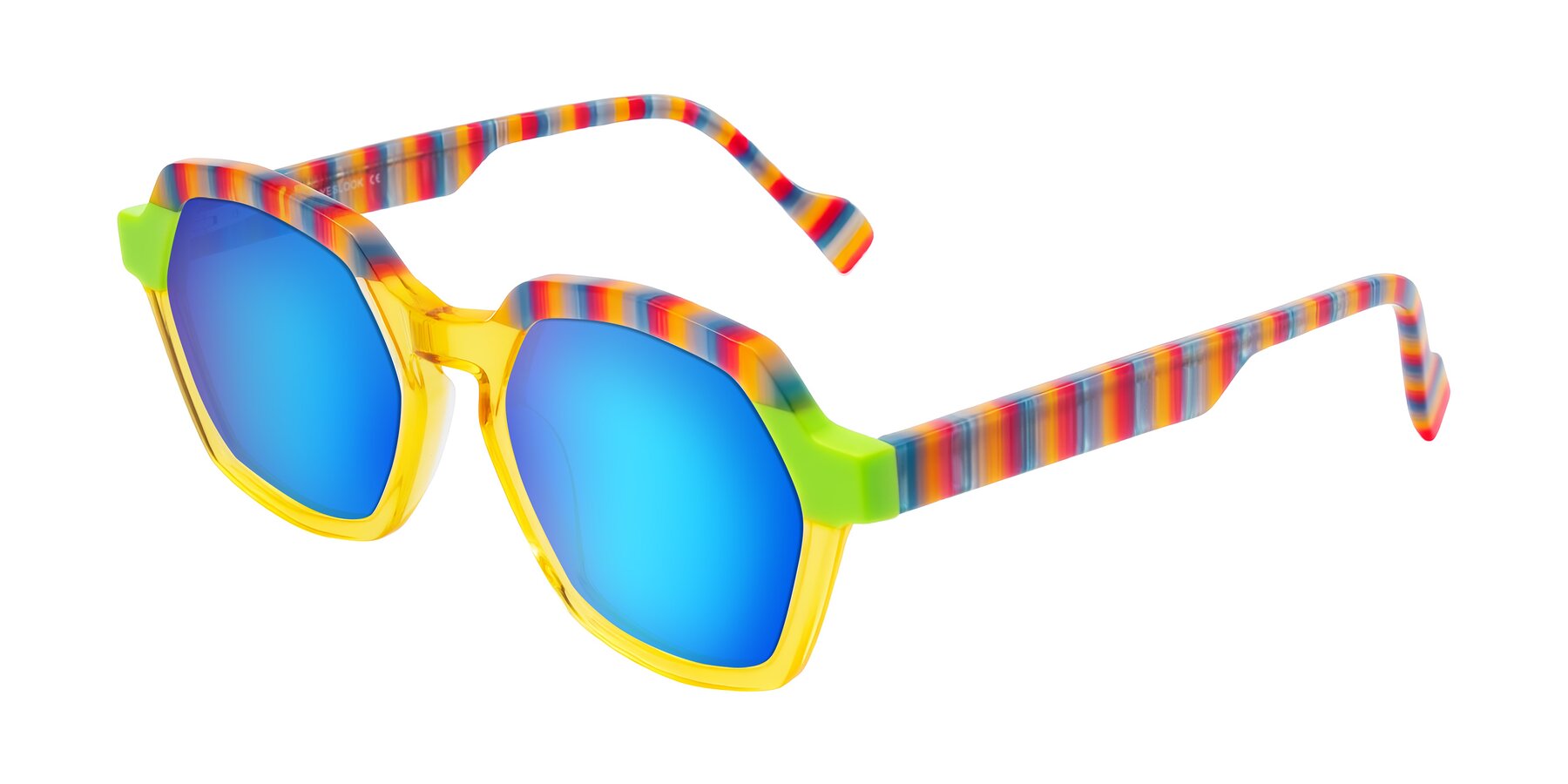 Angle of Ralyn in Citrine Pop with Blue Mirrored Lenses