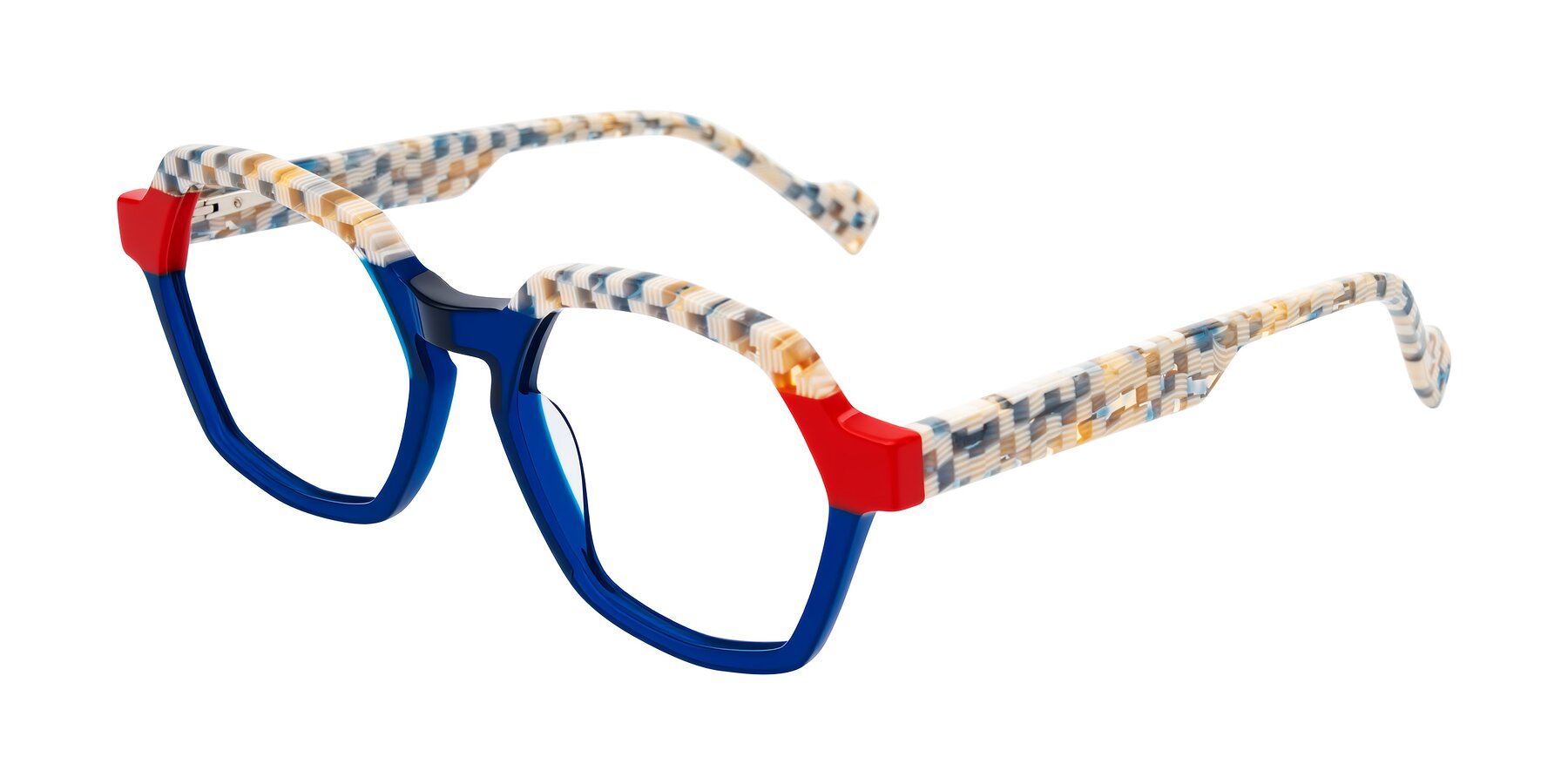 Angle of Ralyn in Studio Blue with Clear Eyeglass Lenses