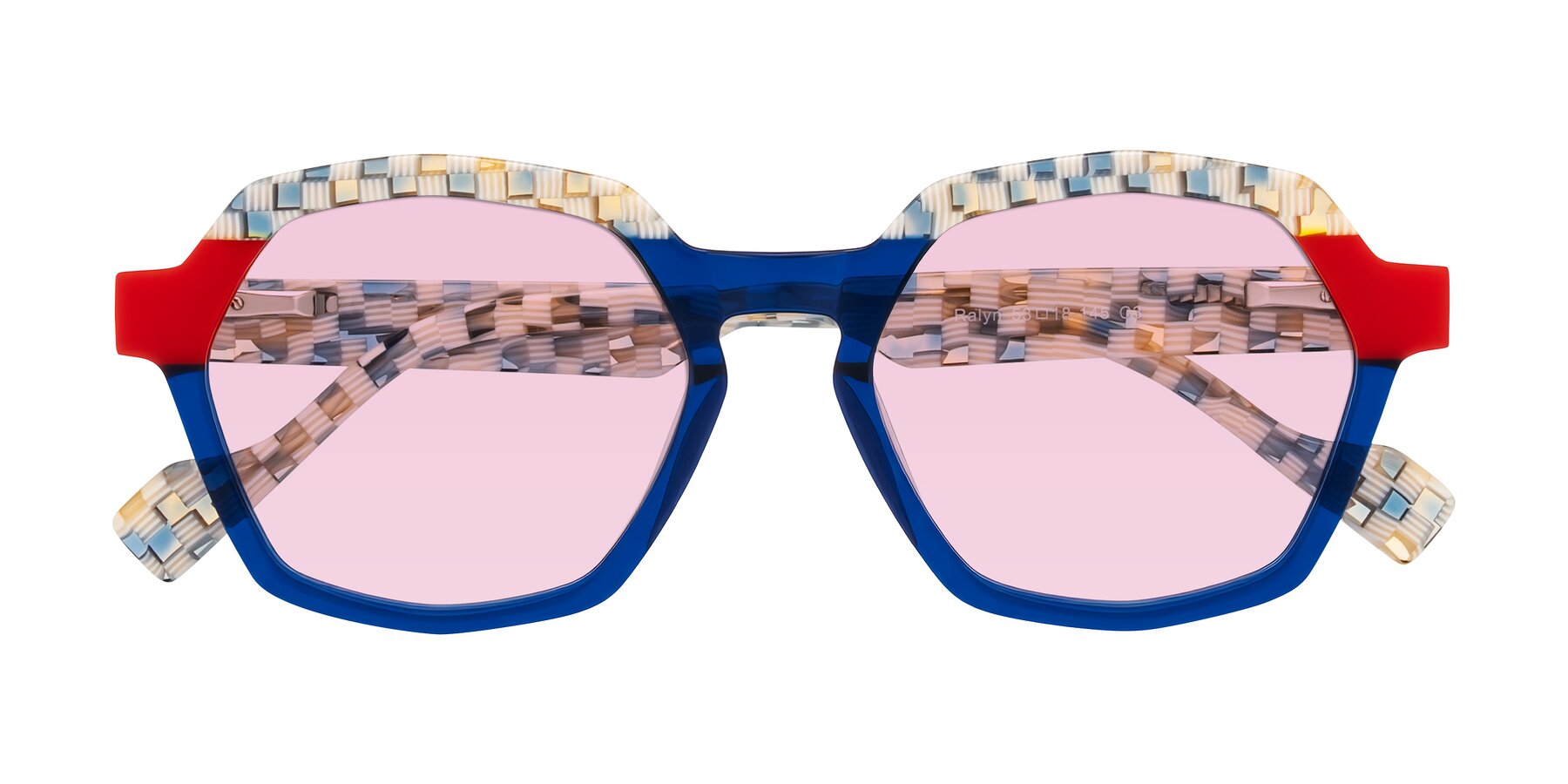 Folded Front of Ralyn in Studio Blue with Light Pink Tinted Lenses