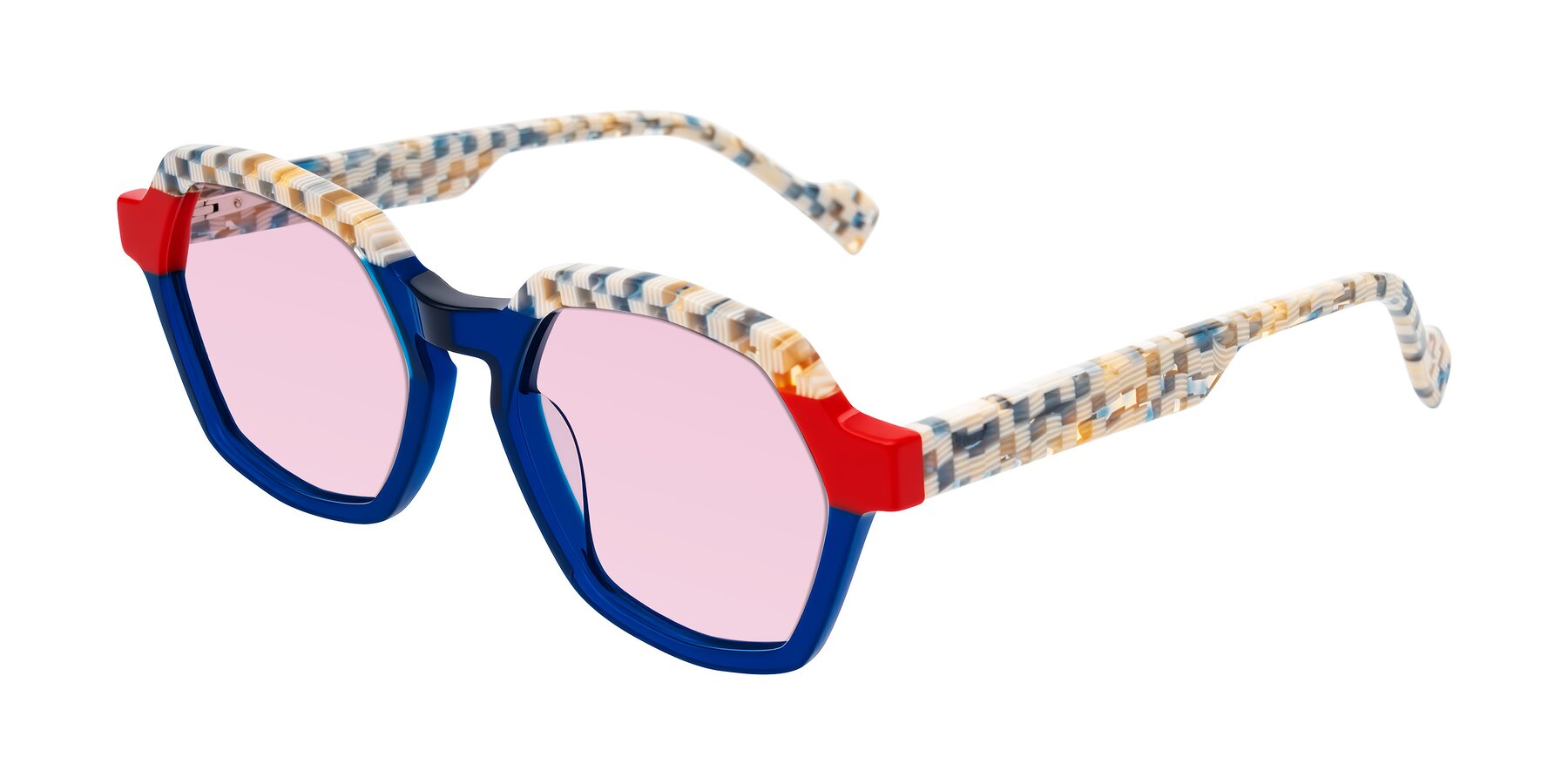 Angle of Ralyn in Studio Blue with Light Pink Tinted Lenses