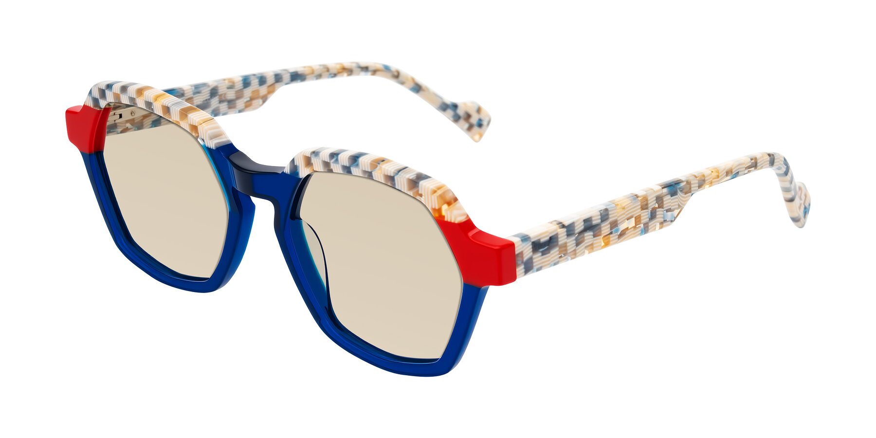 Angle of Ralyn in Studio Blue with Light Brown Tinted Lenses