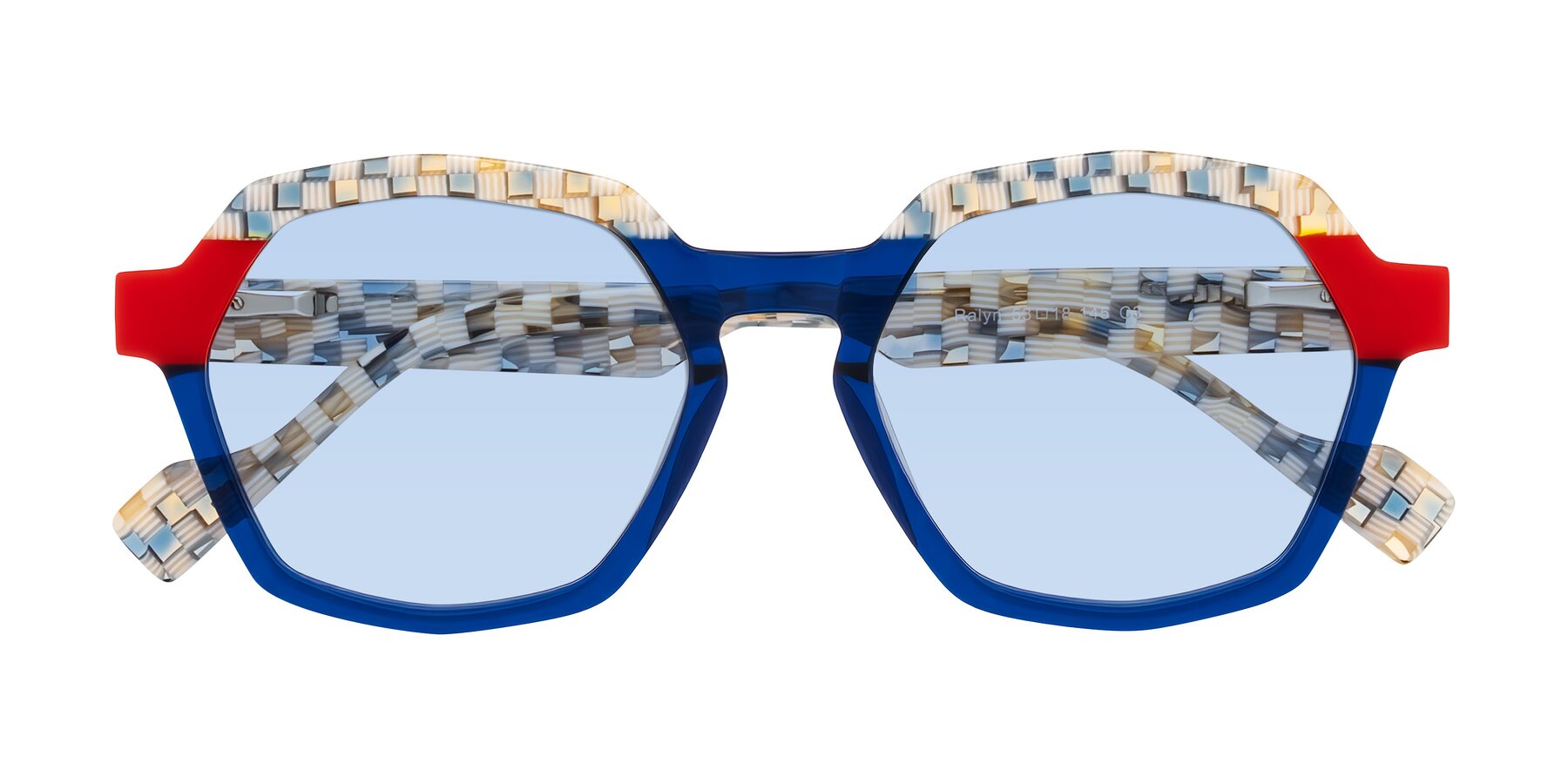 Folded Front of Ralyn in Studio Blue with Light Blue Tinted Lenses