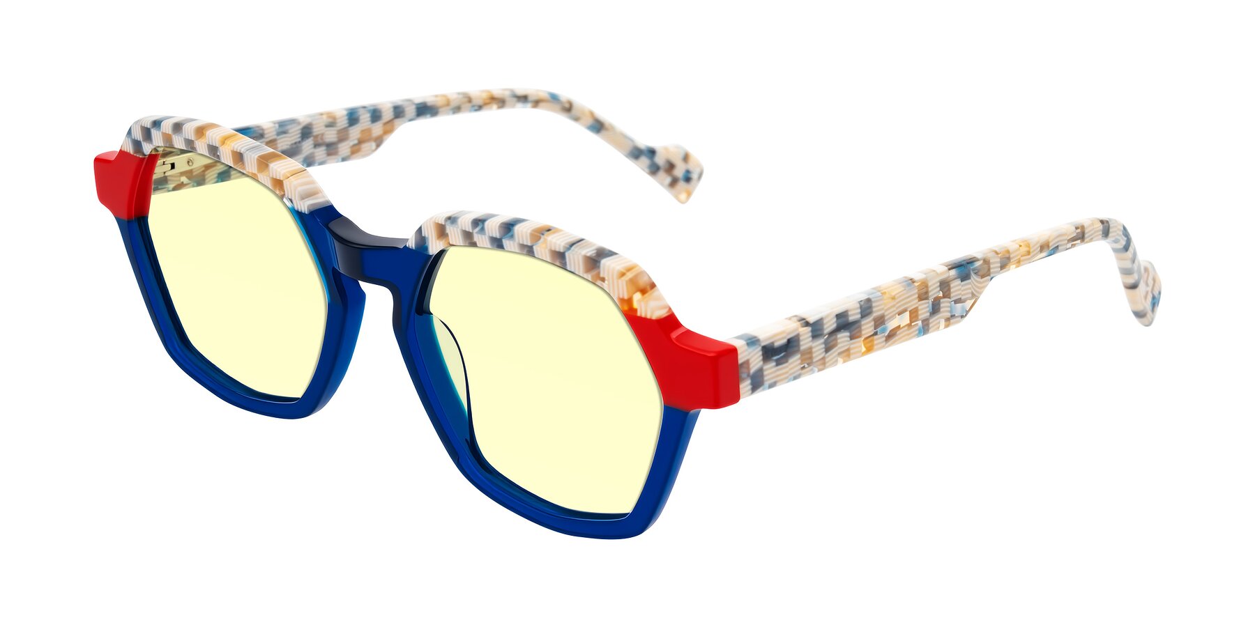 Angle of Ralyn in Studio Blue with Light Yellow Tinted Lenses