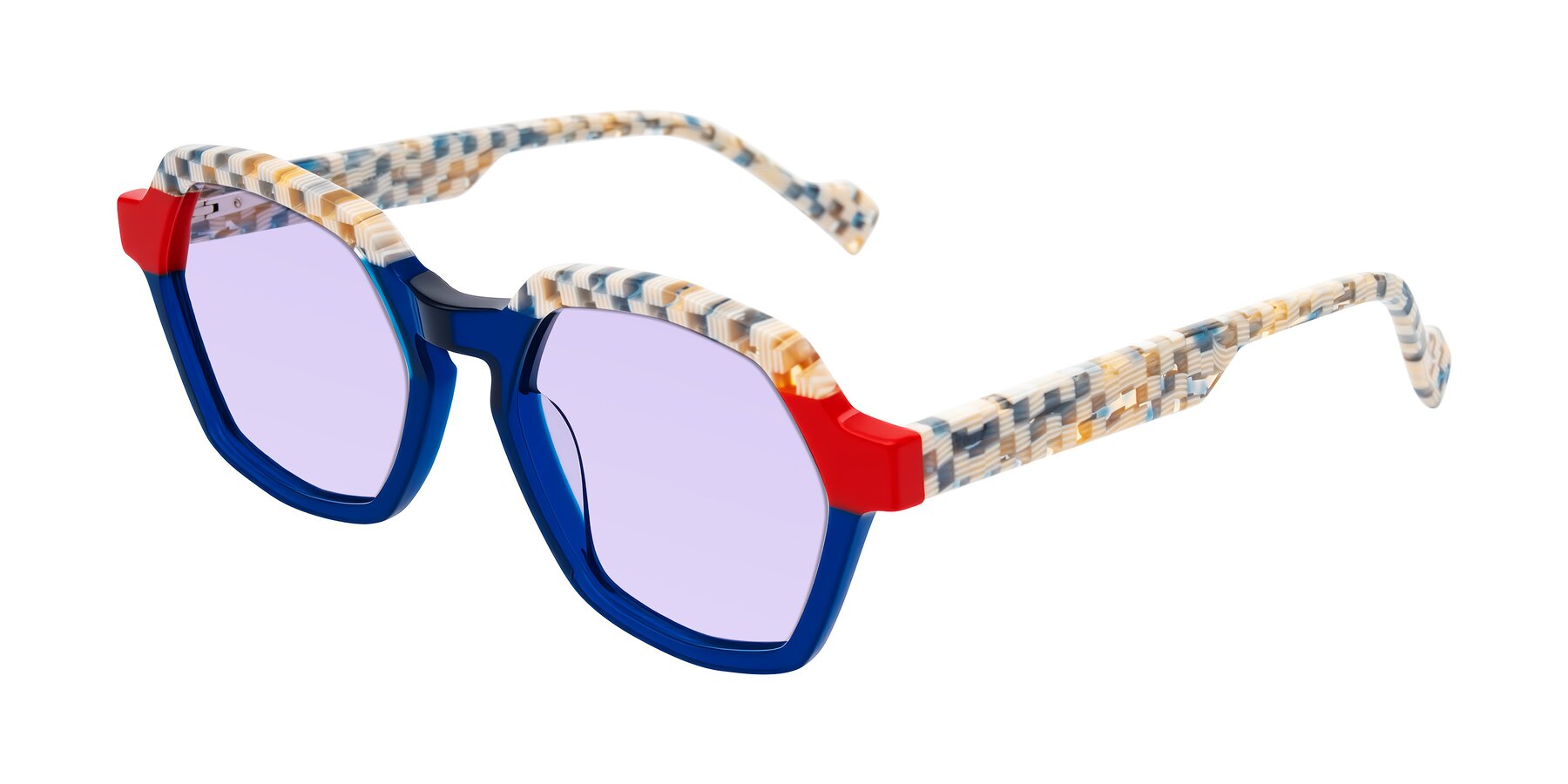 Angle of Ralyn in Studio Blue with Light Purple Tinted Lenses