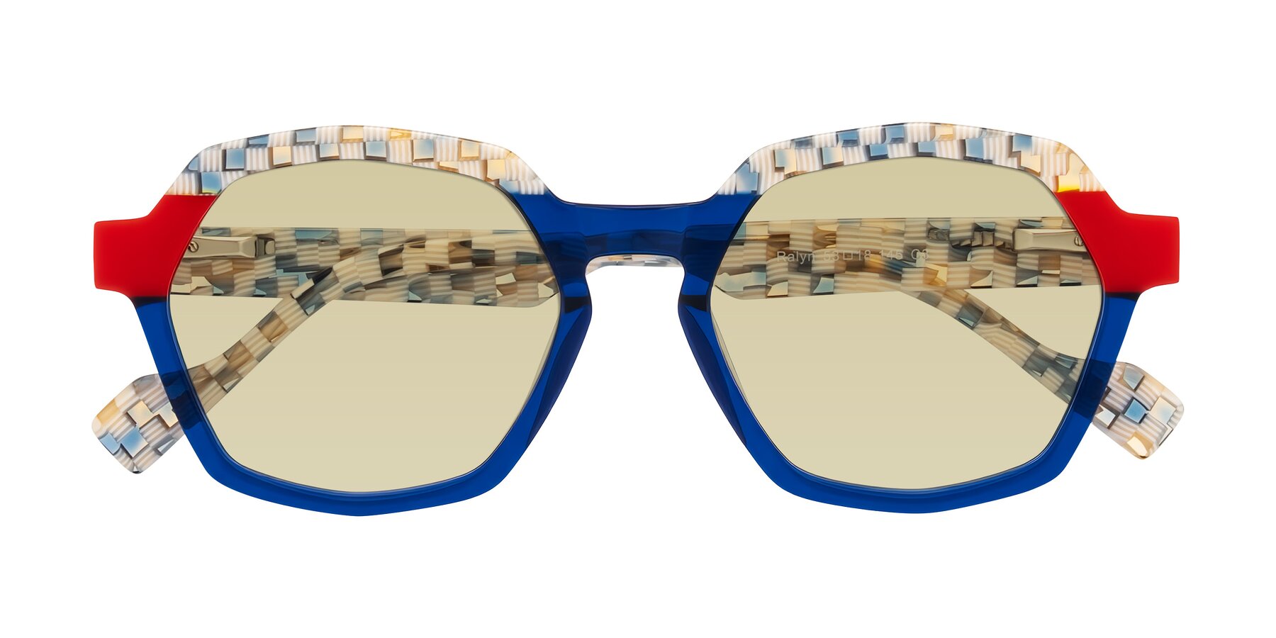 Folded Front of Ralyn in Studio Blue with Light Champagne Tinted Lenses