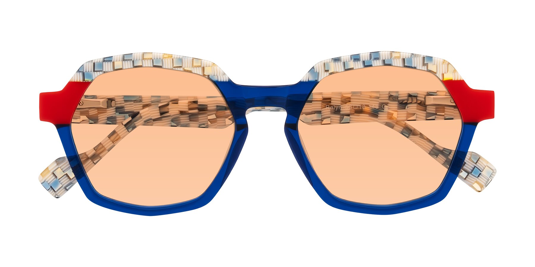 Folded Front of Ralyn in Studio Blue with Light Orange Tinted Lenses