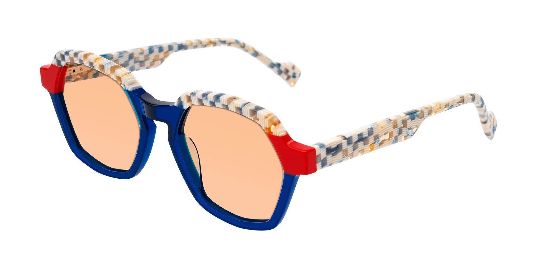 Angle of Ralyn in Studio Blue with Light Orange Tinted Lenses