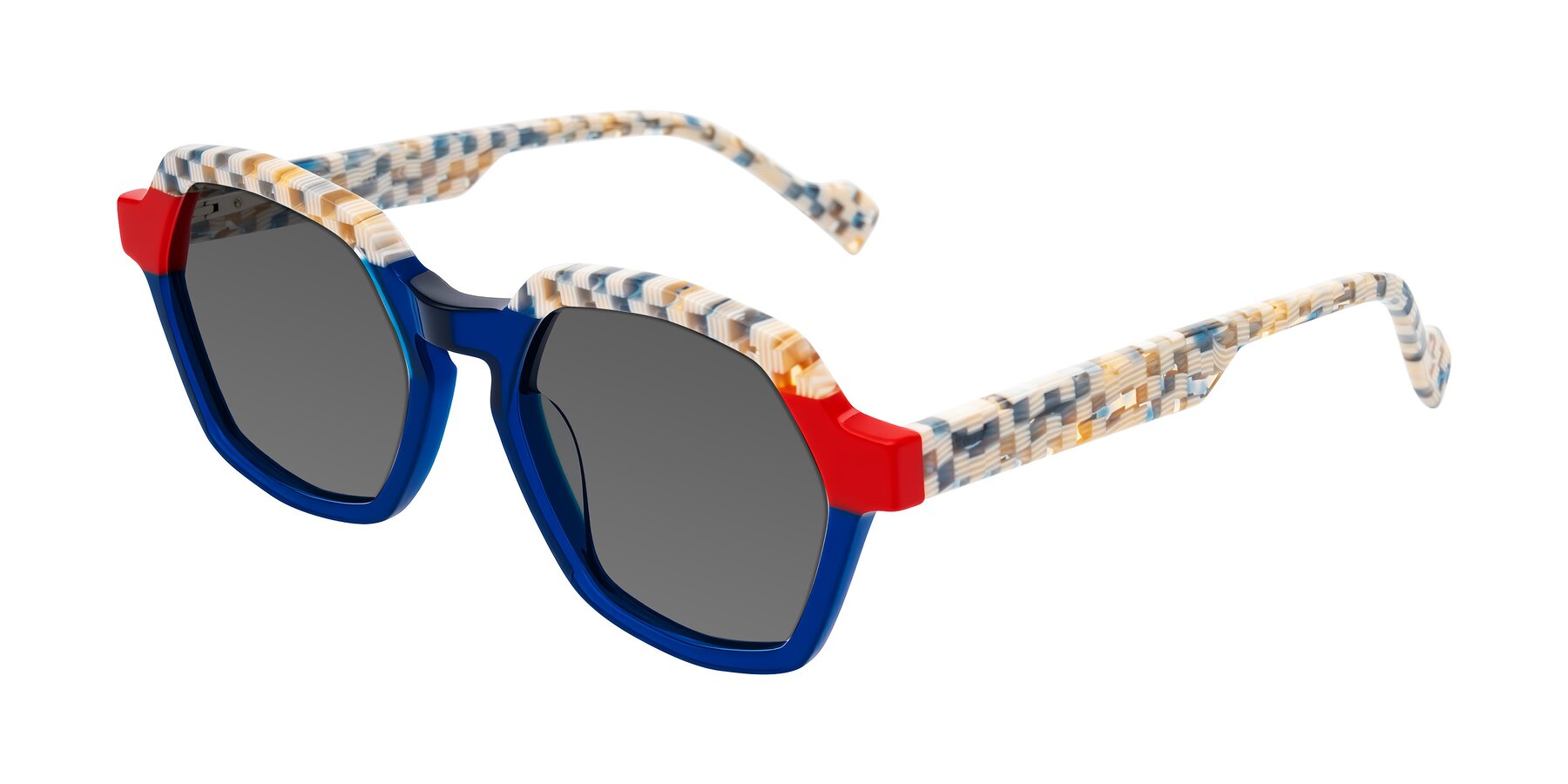 Angle of Ralyn in Studio Blue with Medium Gray Tinted Lenses