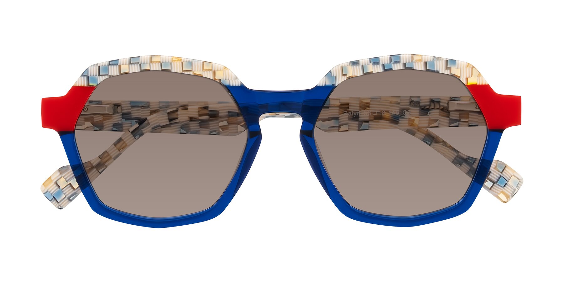 Folded Front of Ralyn in Studio Blue with Medium Brown Tinted Lenses