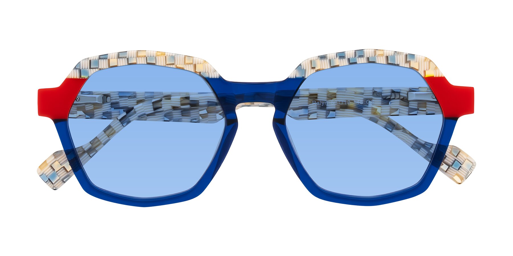 Folded Front of Ralyn in Studio Blue with Medium Blue Tinted Lenses
