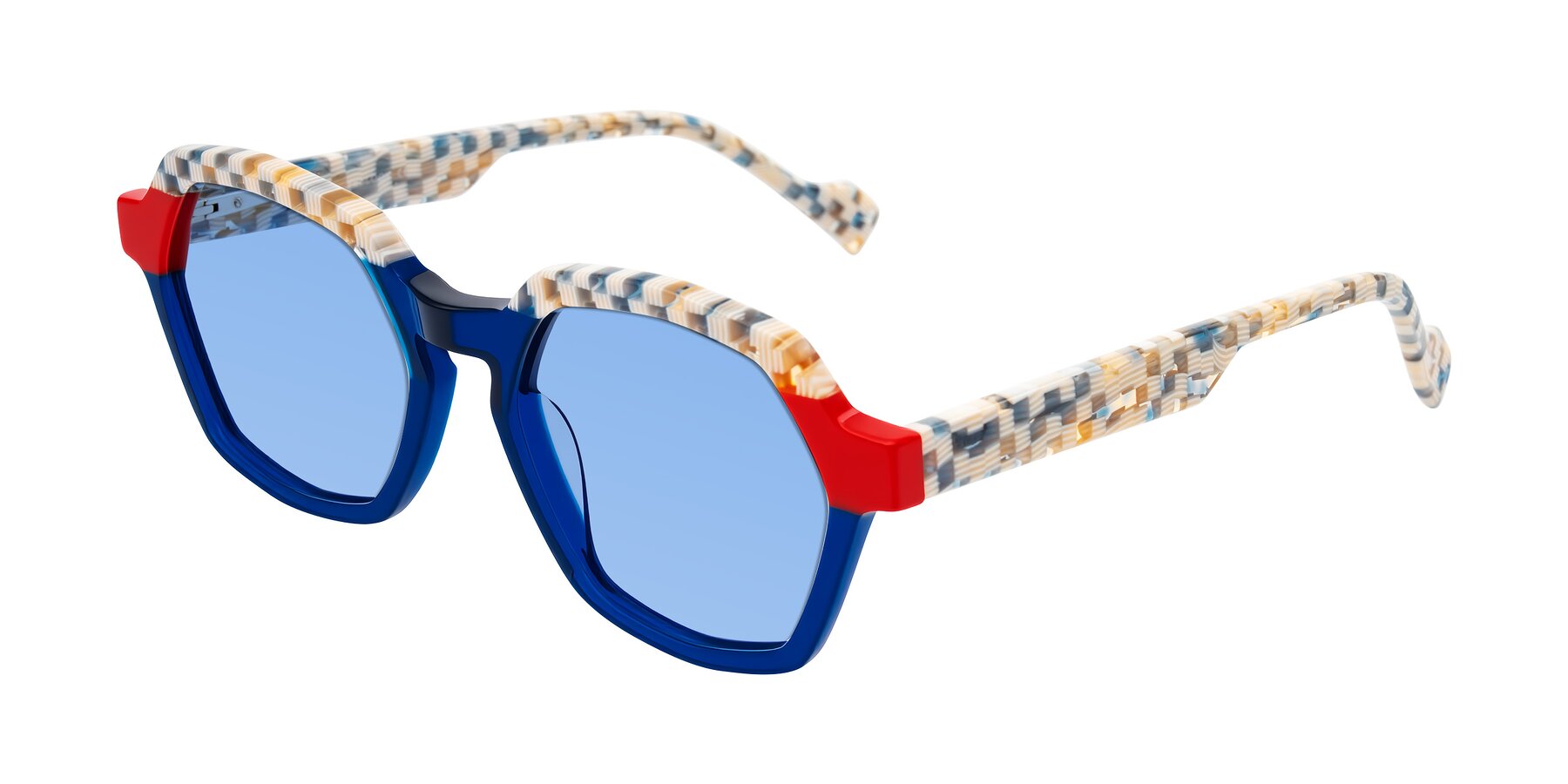 Angle of Ralyn in Studio Blue with Medium Blue Tinted Lenses