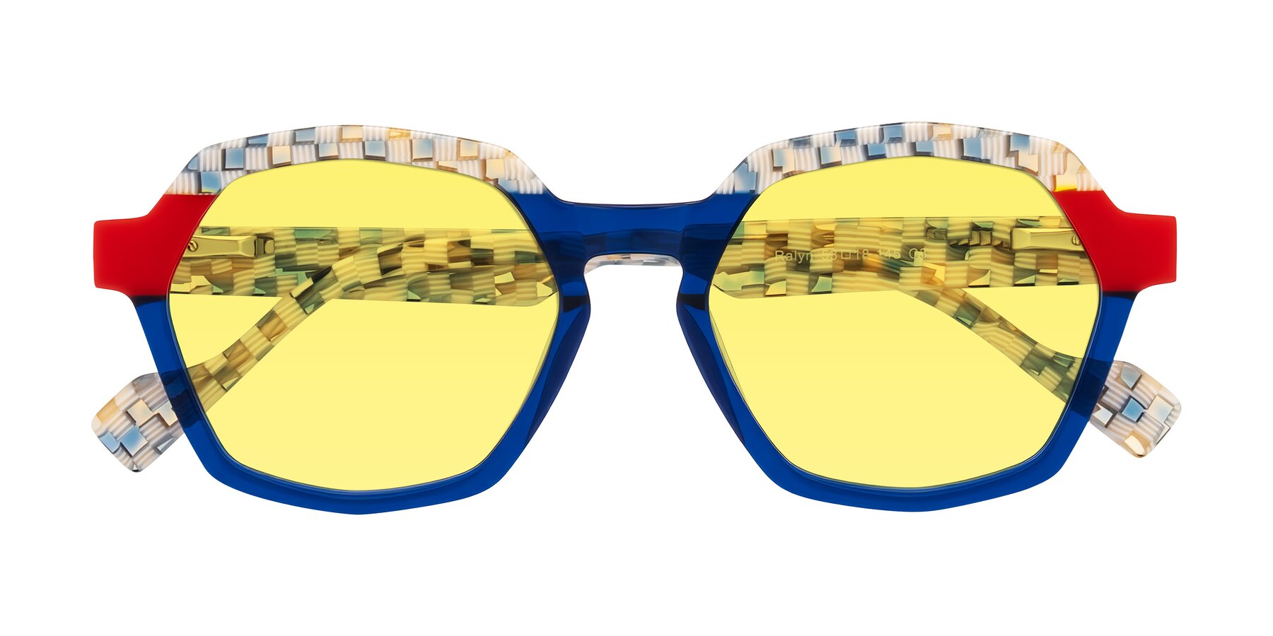 Folded Front of Ralyn in Studio Blue with Medium Yellow Tinted Lenses
