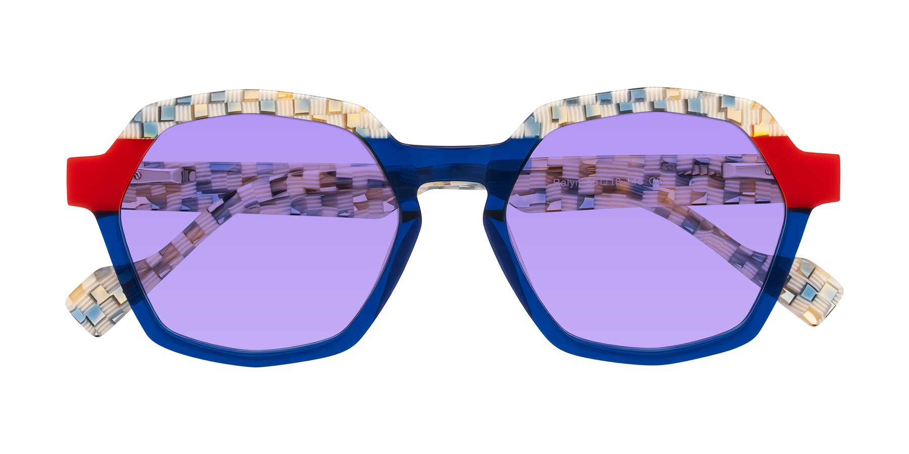 Folded Front of Ralyn in Studio Blue with Medium Purple Tinted Lenses