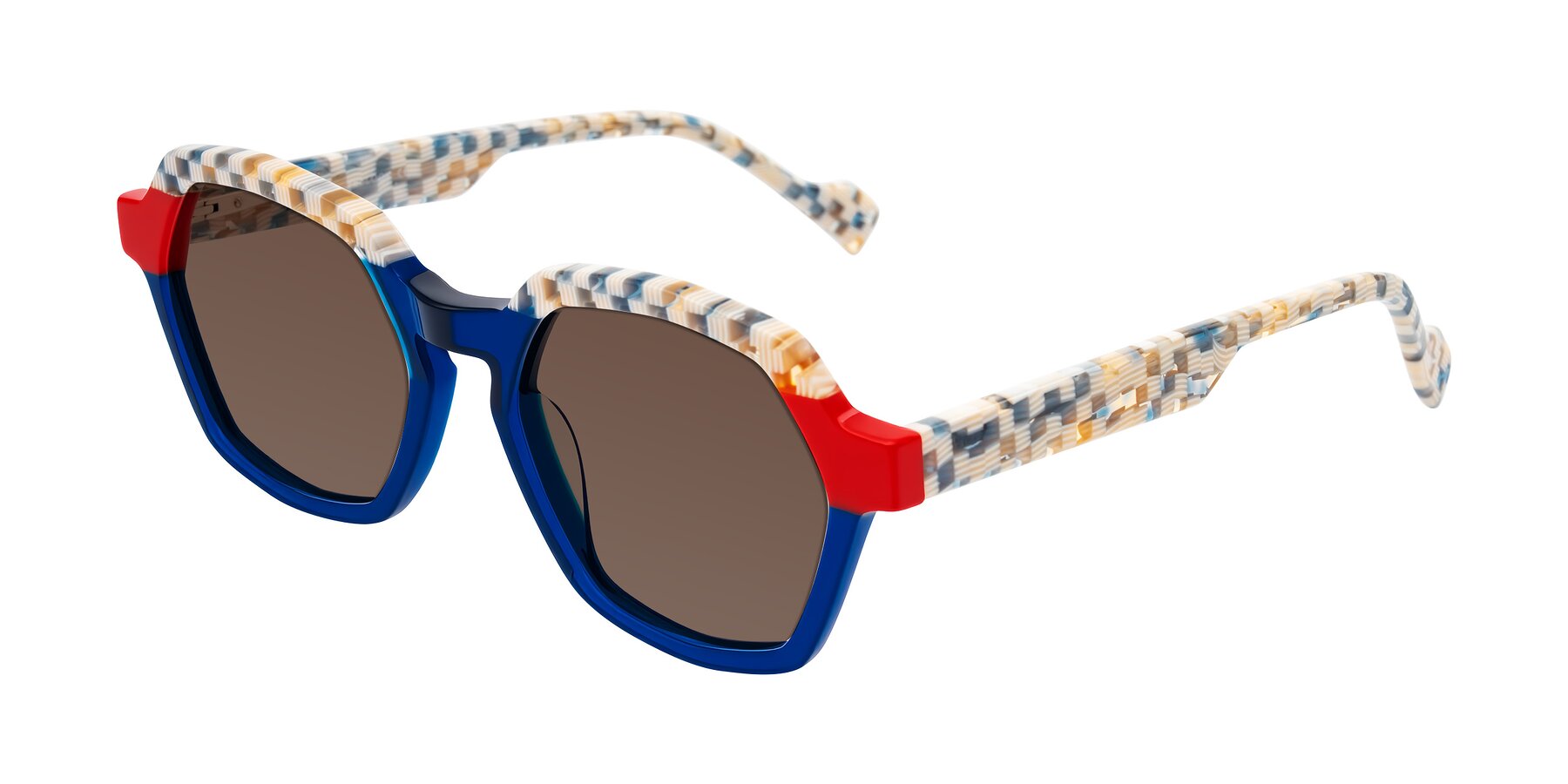 Angle of Ralyn in Studio Blue with Brown Tinted Lenses