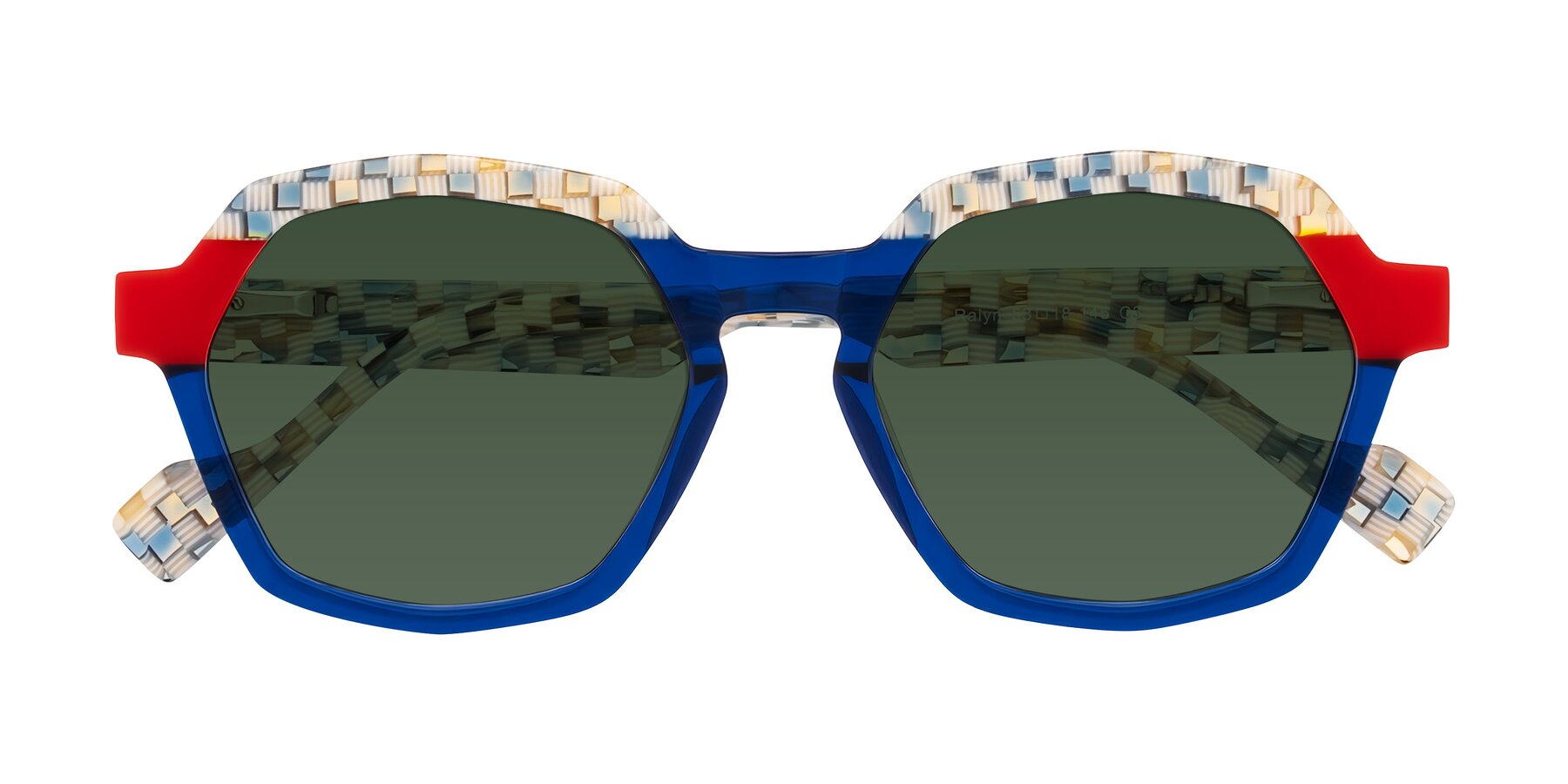 Folded Front of Ralyn in Studio Blue with Green Tinted Lenses