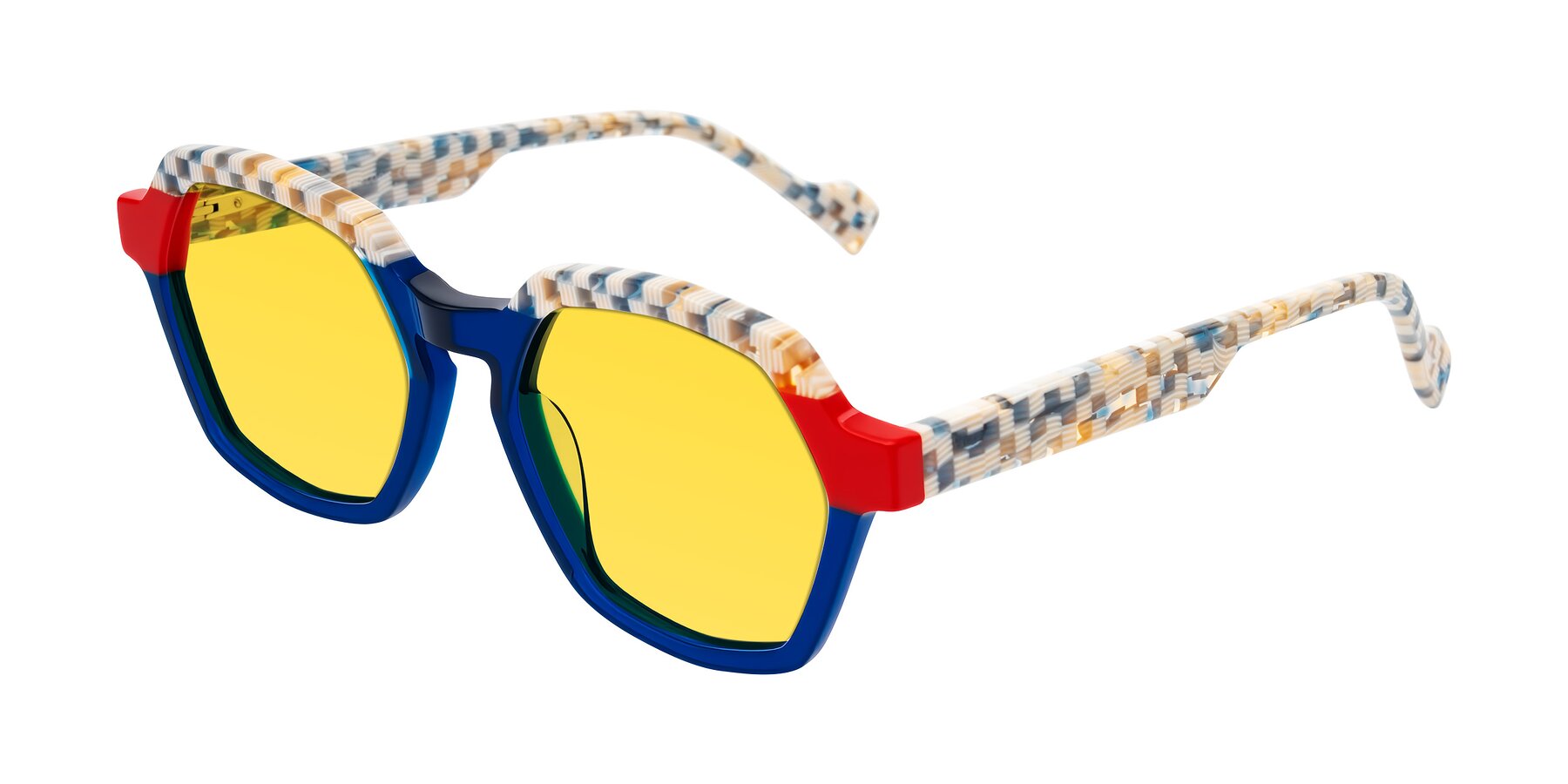 Angle of Ralyn in Studio Blue with Yellow Tinted Lenses