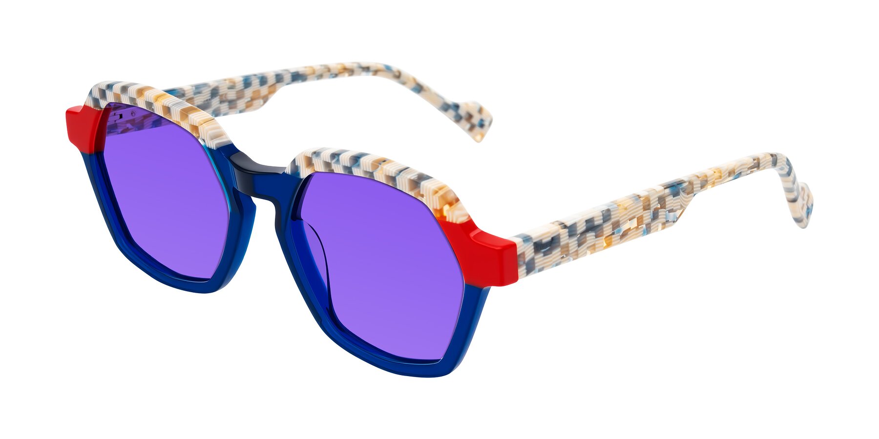 Angle of Ralyn in Studio Blue with Purple Tinted Lenses