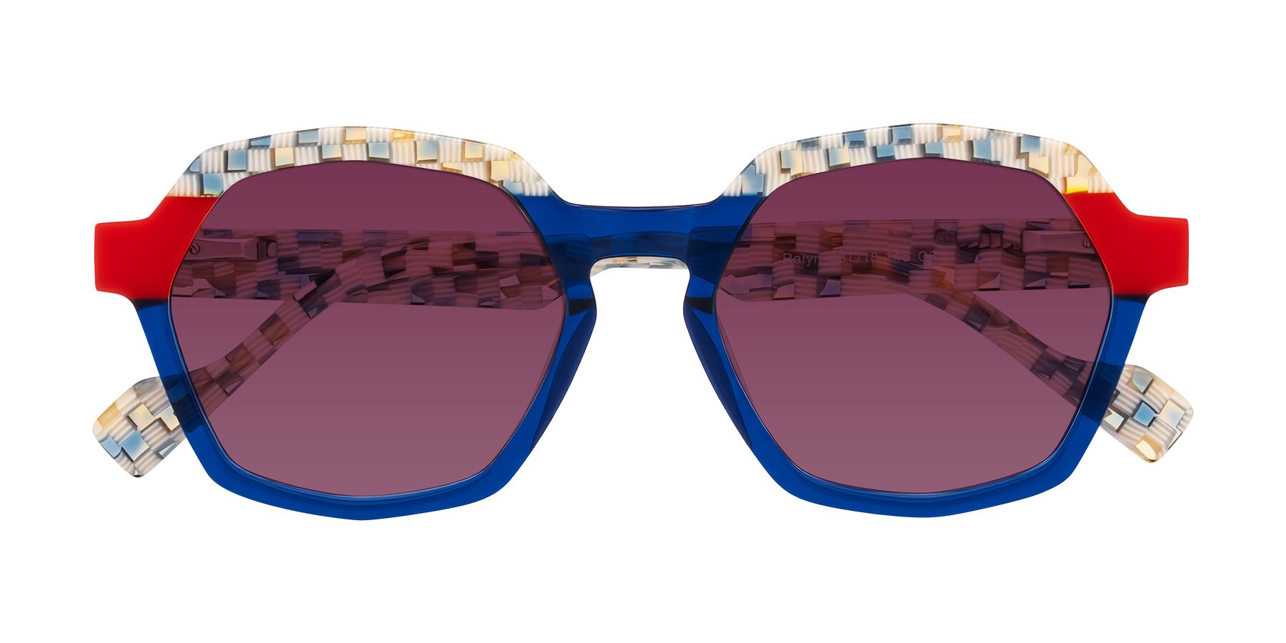 Folded Front of Ralyn in Studio Blue with Wine Tinted Lenses