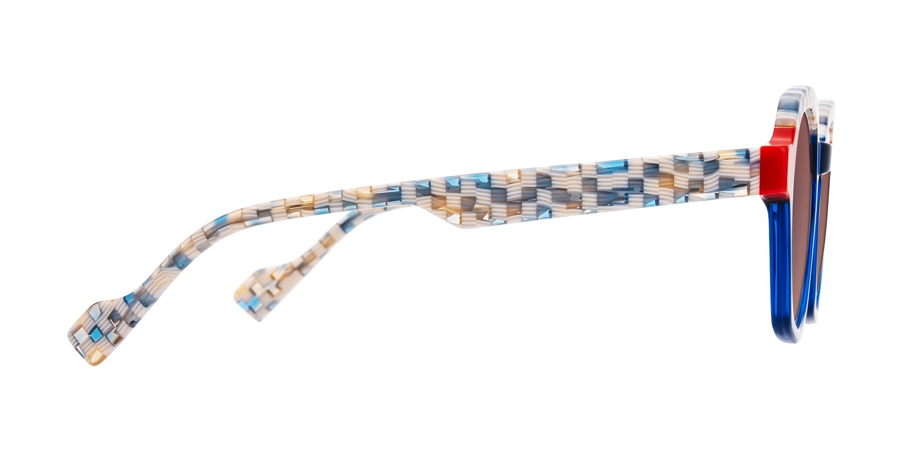 Side of Ralyn in Studio Blue with Garnet Tinted Lenses