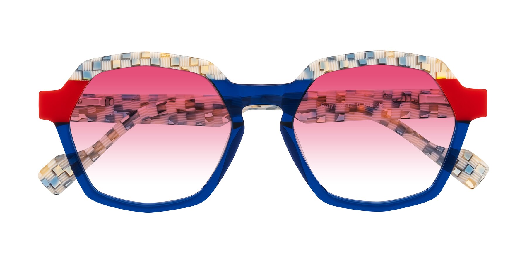 Folded Front of Ralyn in Studio Blue with Pink Gradient Lenses
