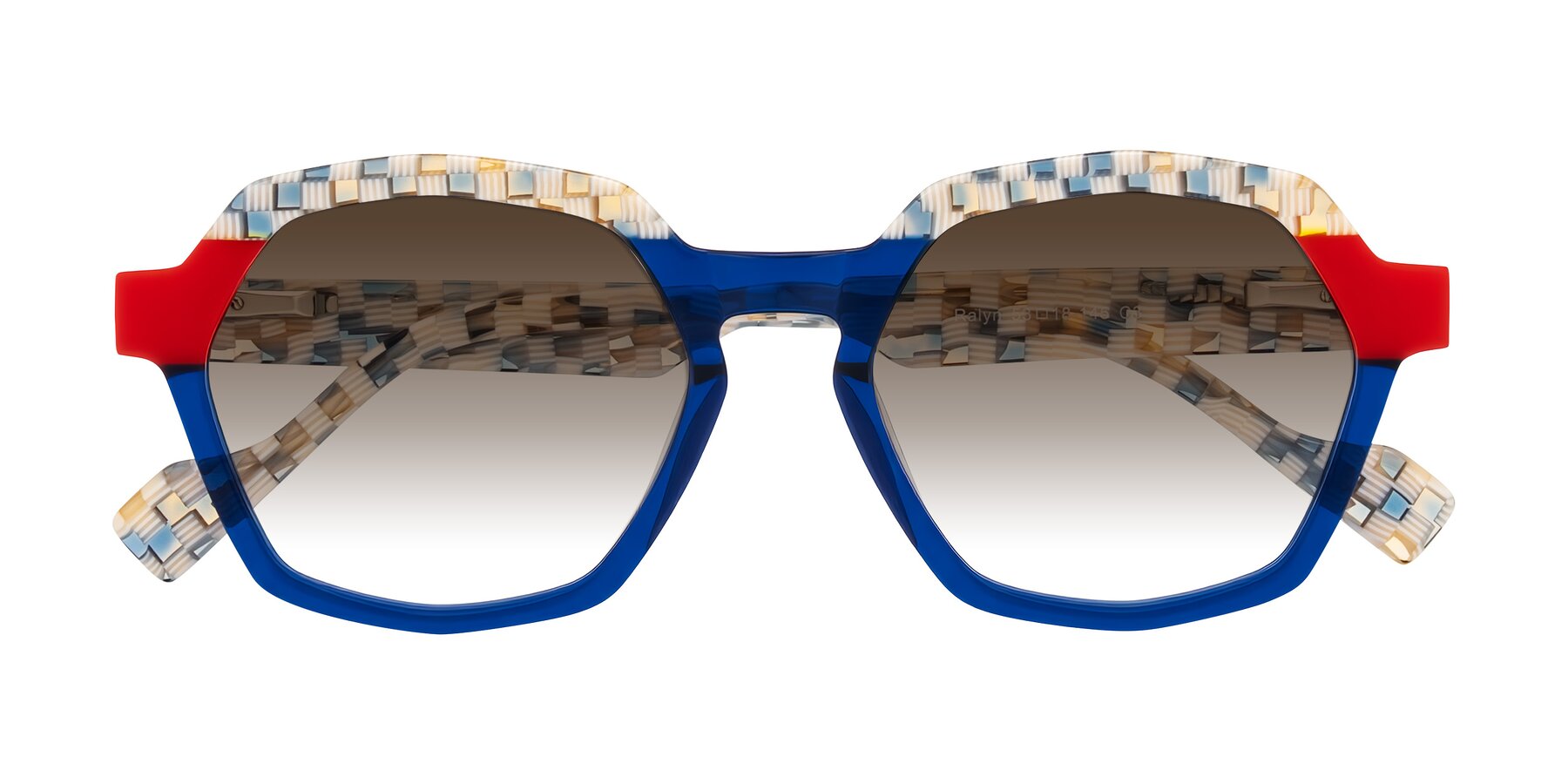 Folded Front of Ralyn in Studio Blue with Brown Gradient Lenses