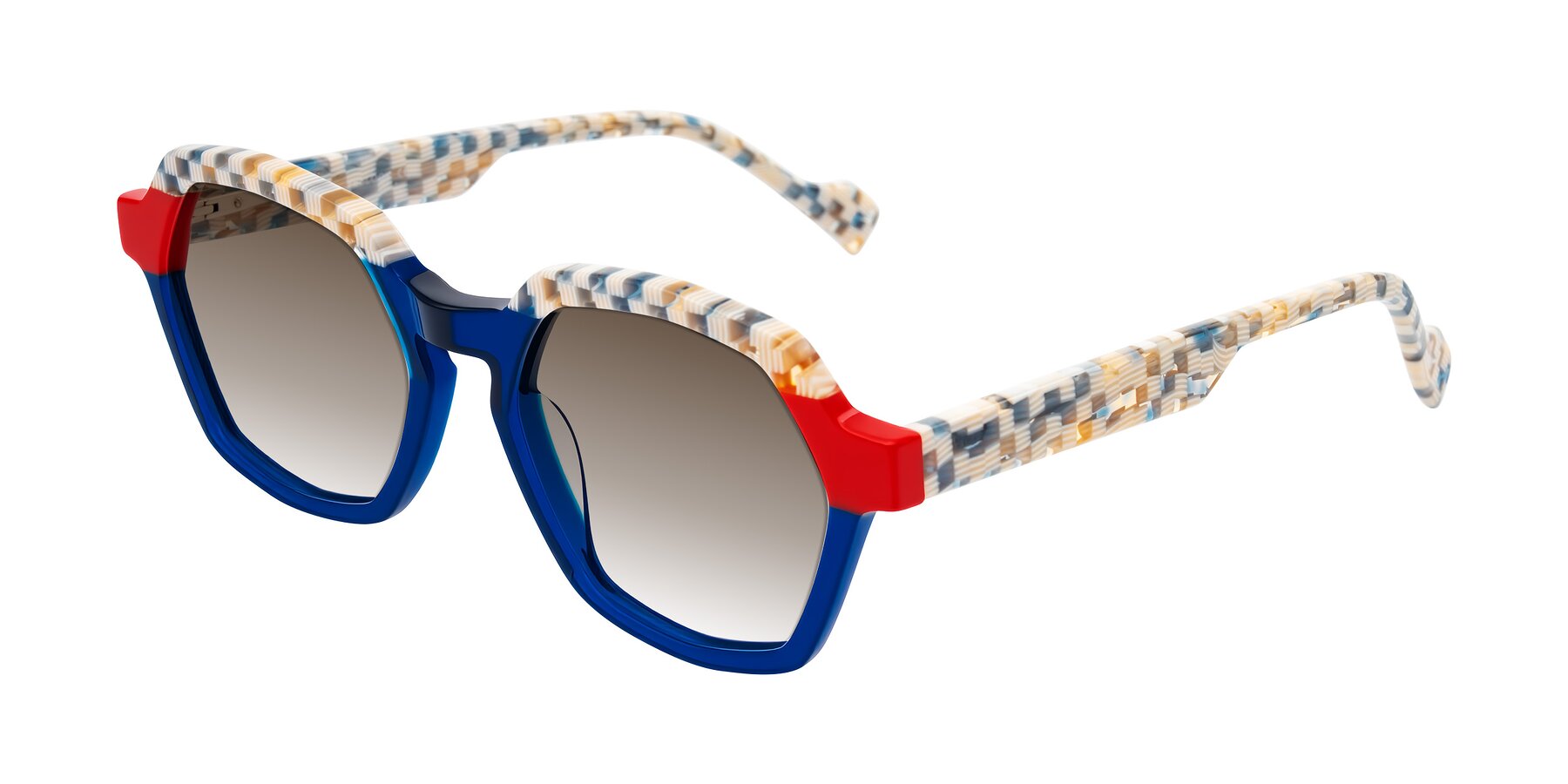 Angle of Ralyn in Studio Blue with Brown Gradient Lenses