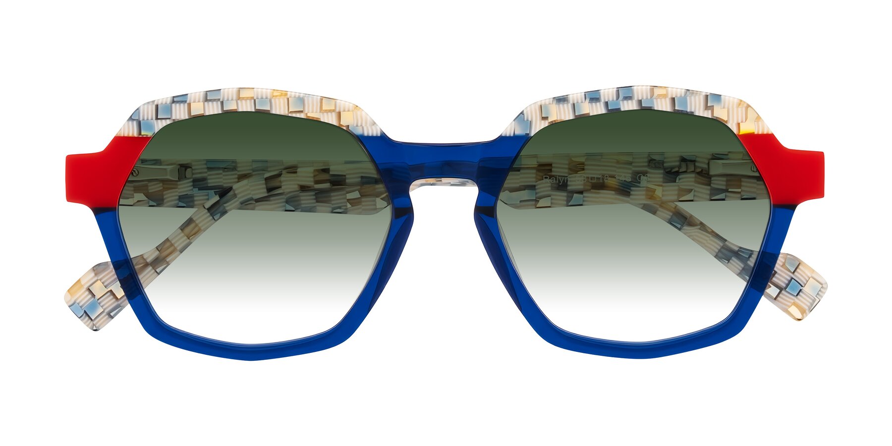 Folded Front of Ralyn in Studio Blue with Green Gradient Lenses